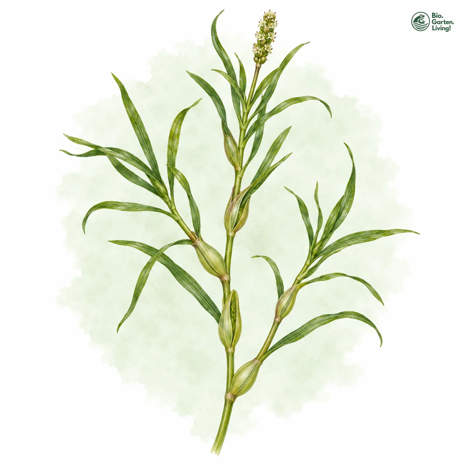 Aquarellzeichnung: Schweizer Laichkraut (Potamogeton helveticus)
