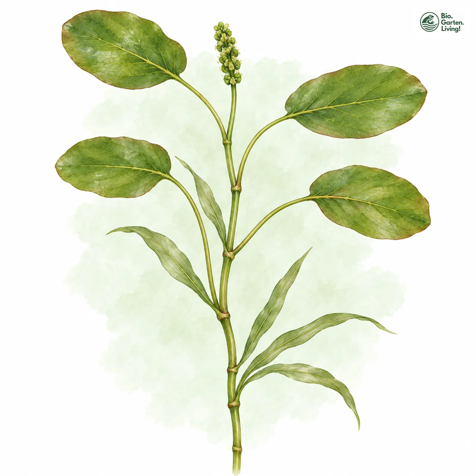 Aquarellzeichnung: Knoten-Laichkraut (Potamogeton nodosus)