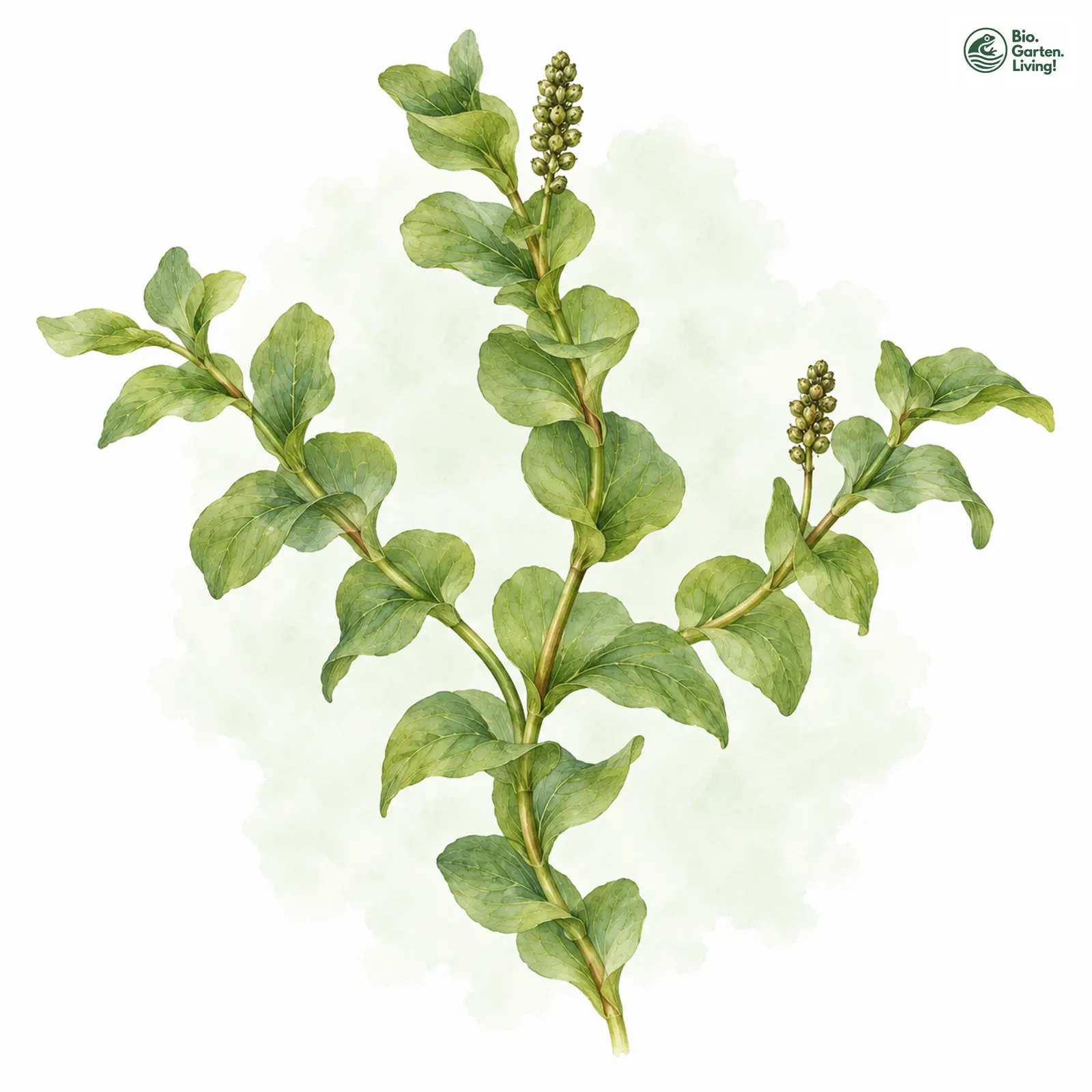 Aquarellzeichnung: Durchwachsenes Laichkraut (Potamogeton perfoliatus)