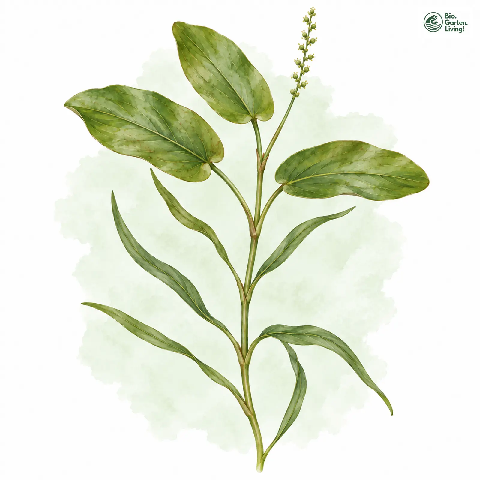Aquarellzeichnung: Knöterich-Laichkraut (Potamogeton polygonifolius)