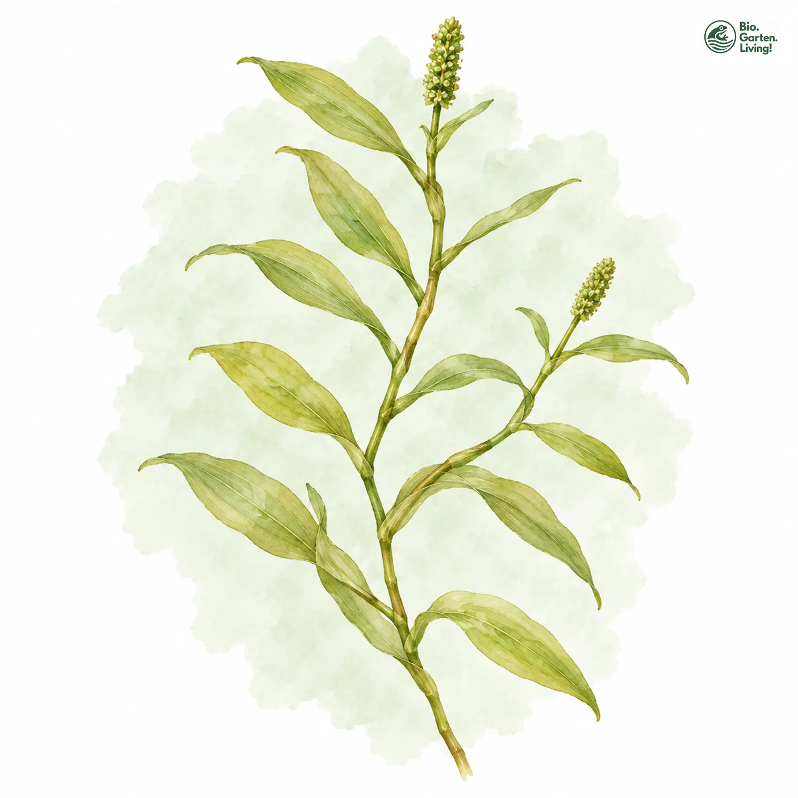 Aquarellzeichnung: Weidenblättriges Laichkraut (Potamogeton salicifolius)