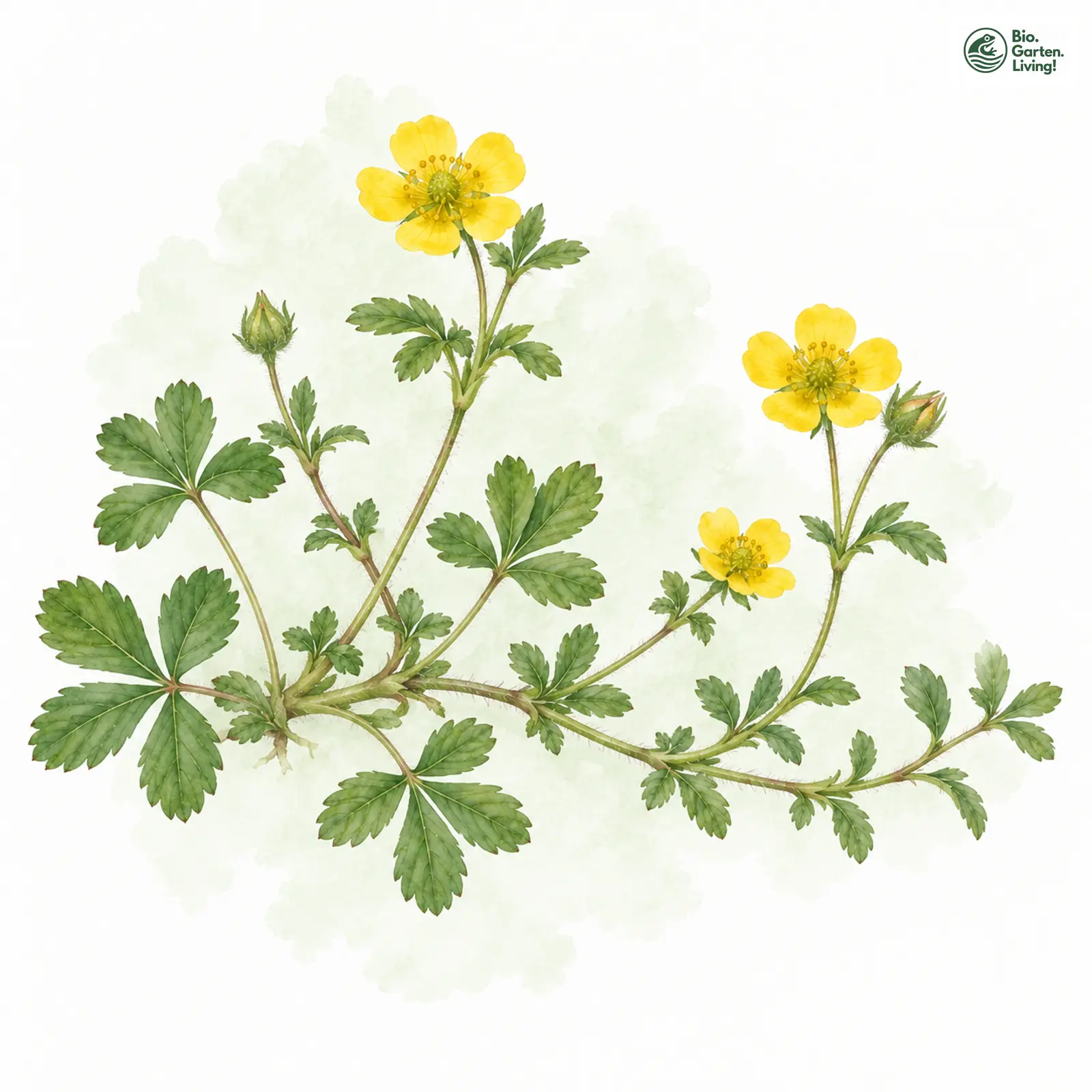 Aquarellzeichnung: Englisches Fingerkraut (Potentilla anglica)