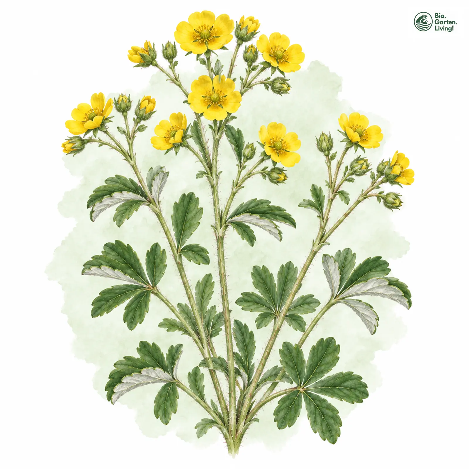 Aquarellzeichnung: Silber-Fingerkraut (Potentilla argentea (im weiteren Sinne))