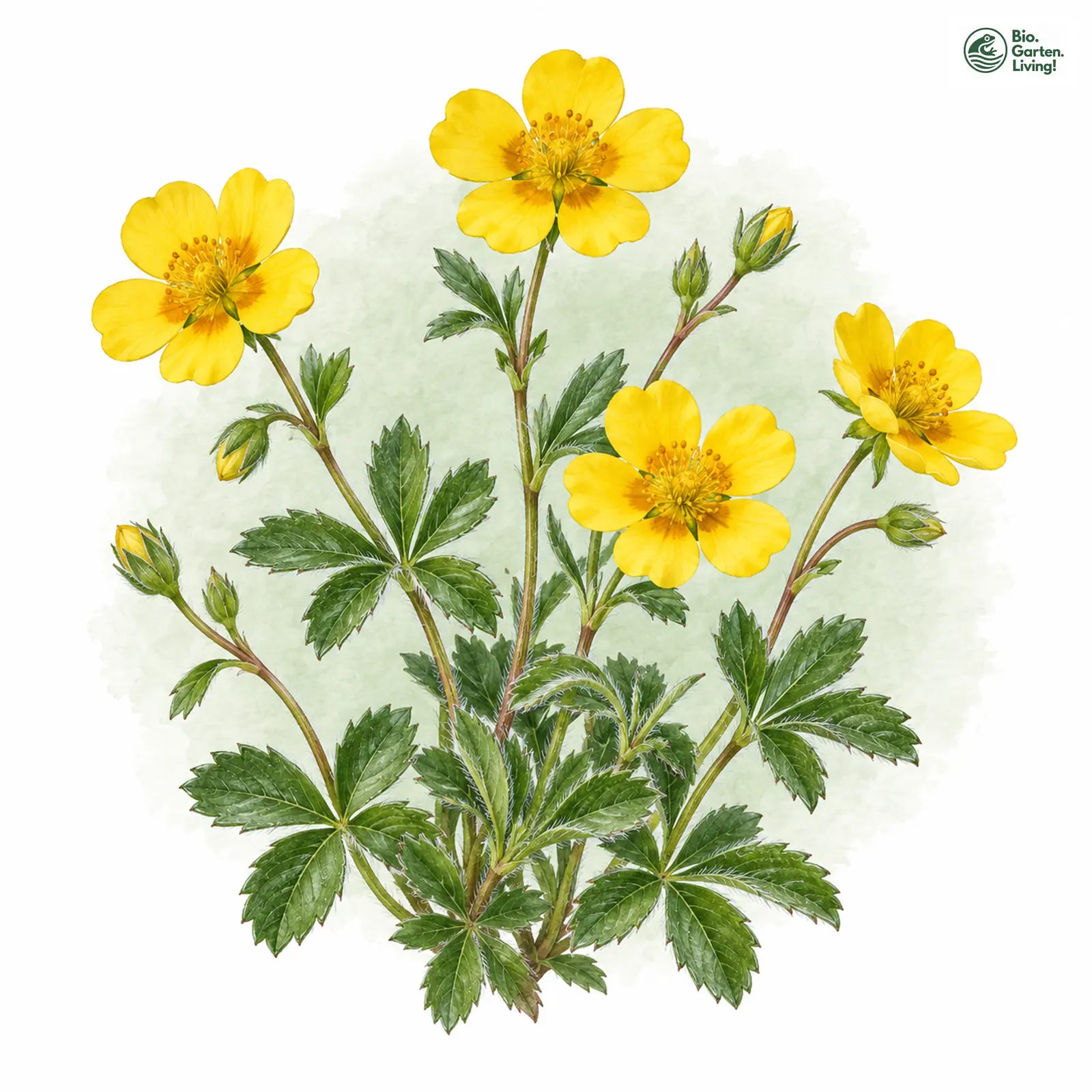 Aquarellzeichnung: Gold-Fingerkraut (Potentilla aurea)
