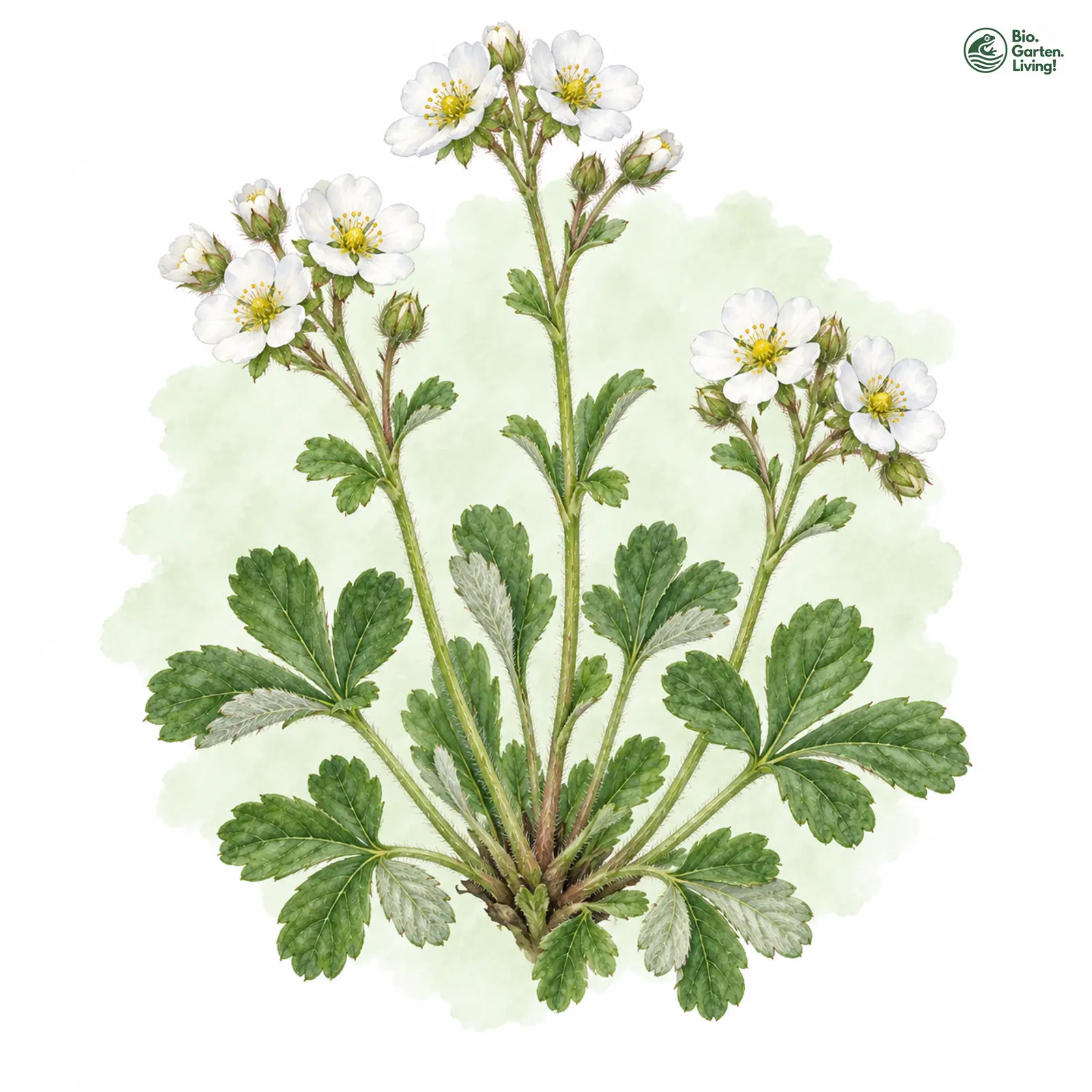 Aquarellzeichnung: Stängel-Fingerkraut (Potentilla caulescens)
