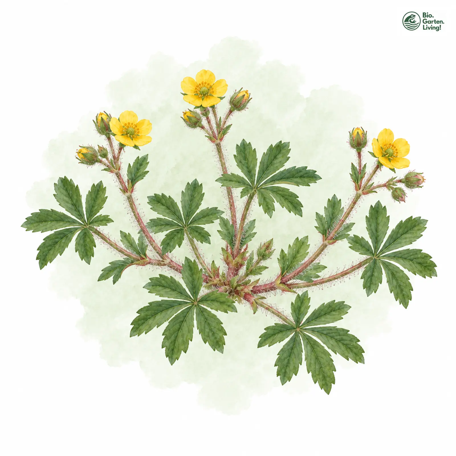 Aquarellzeichnung: Rötliches Fingerkraut (Potentilla heptaphylla)