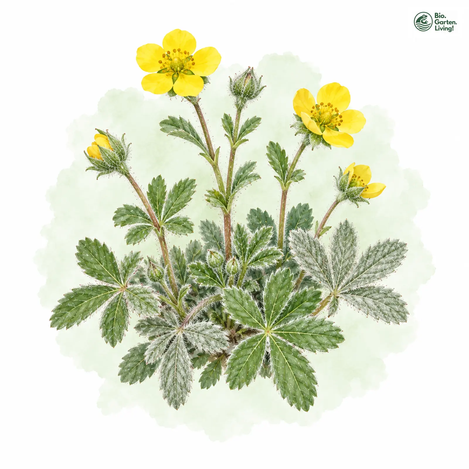 Aquarellzeichnung: Sand-Fingerkraut (Potentilla incana)