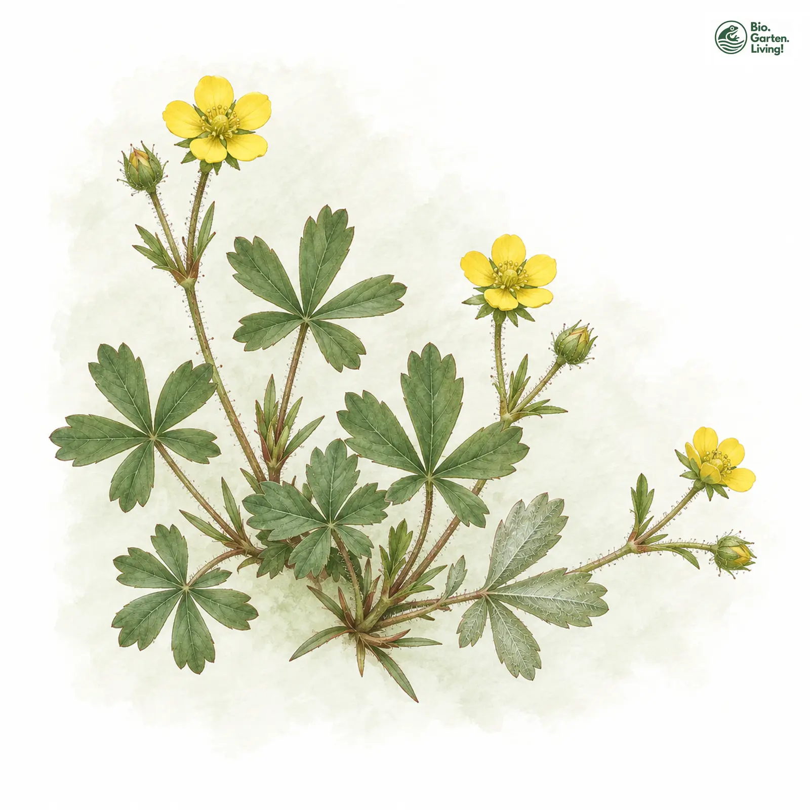 Aquarellzeichnung: Flaum-Fingerkraut (Potentilla pusilla)