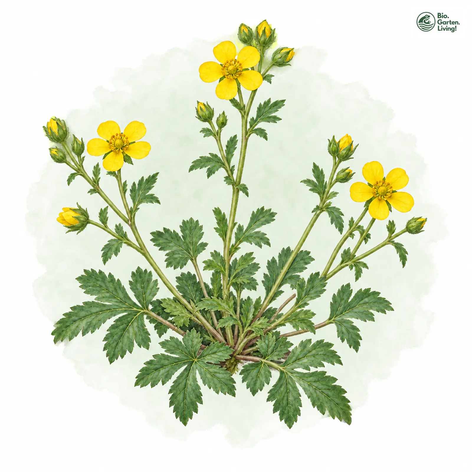 Aquarellzeichnung: Rheinisches Fingerkraut (Potentilla rhenana)