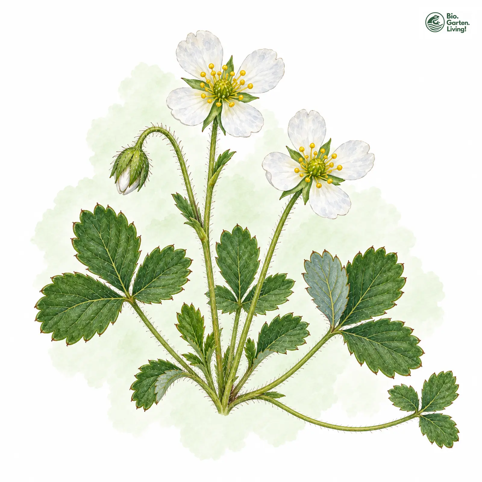 Aquarellzeichnung: Erdbeer-Fingerkraut (Potentilla sterilis)