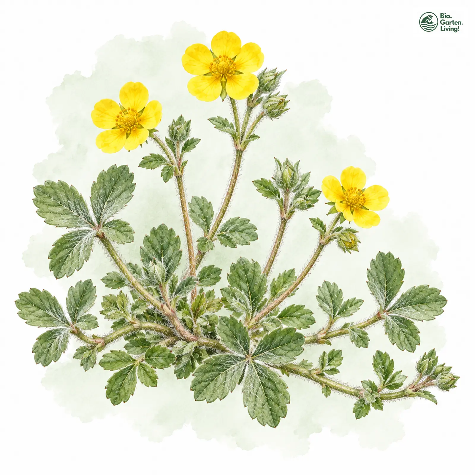 Aquarellzeichnung: Falsches Sand-Fingerkraut (Potentilla subarenaria)