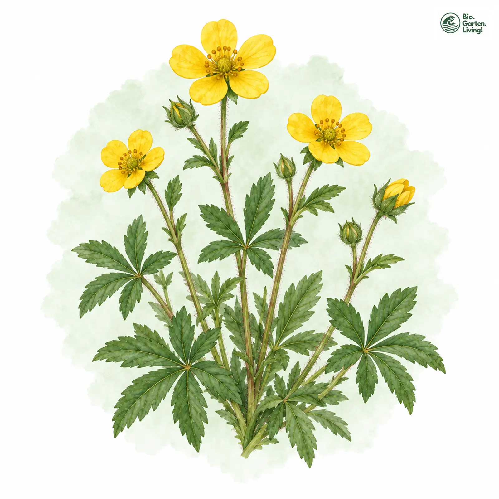 Aquarellzeichnung: Thüringisches Fingerkraut (Potentilla thuringiaca)