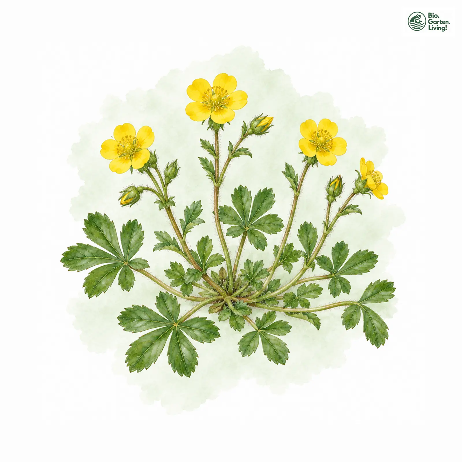 Aquarellzeichnung: Frühlings-Fingerkraut (Potentilla verna)