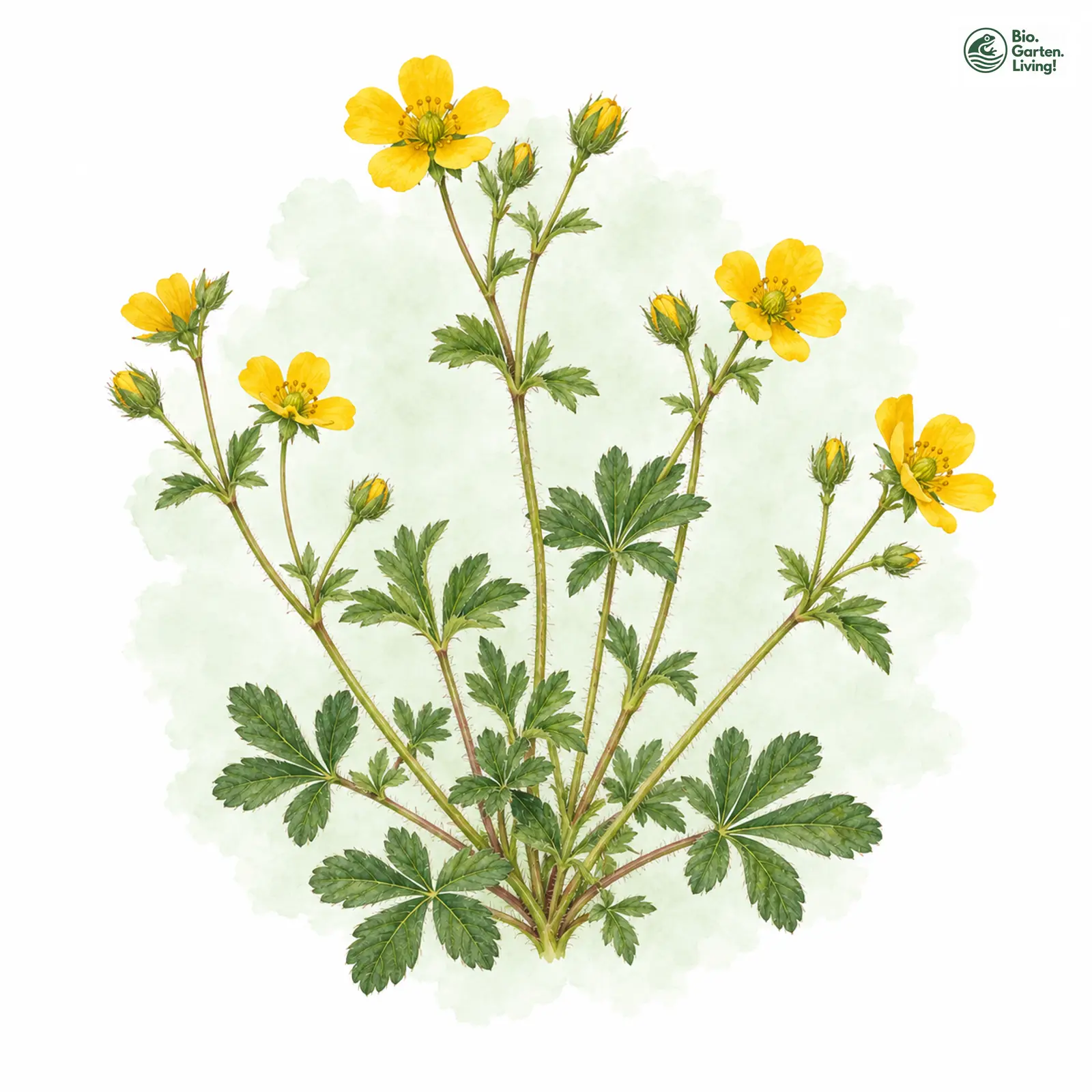 Aquarellzeichnung: Wismarer Fingerkraut (Potentilla wismariensis)