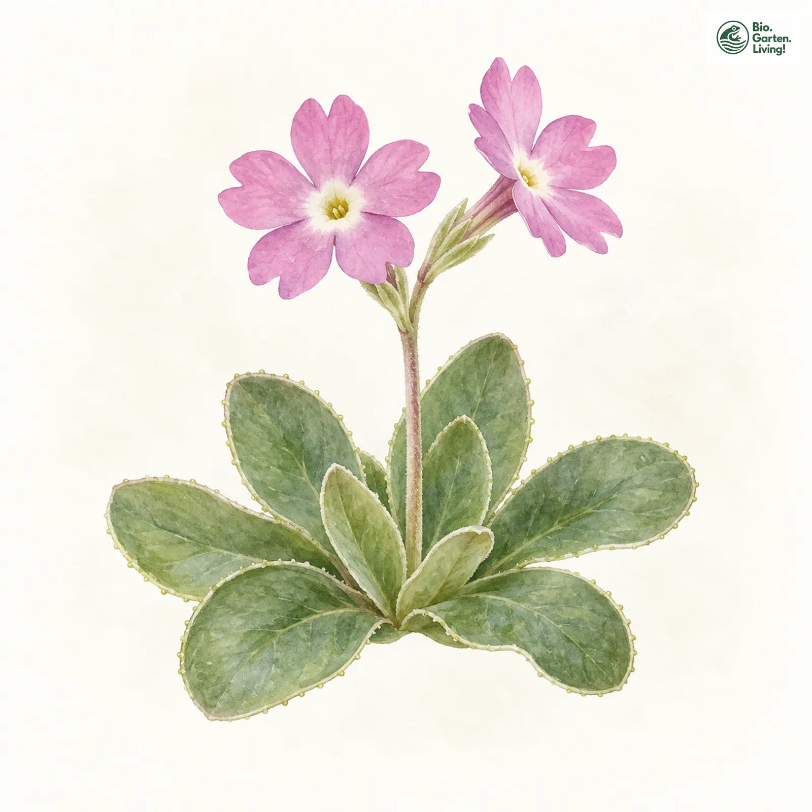 Aquarellzeichnung: Clusius-Primel (Primula clusiana)