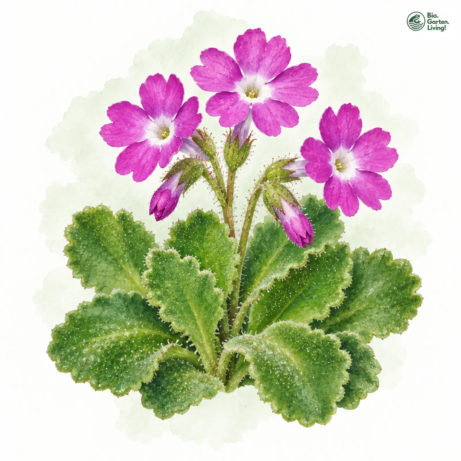 Aquarellzeichnung: Behaarte Primel (Primula hirsuta)