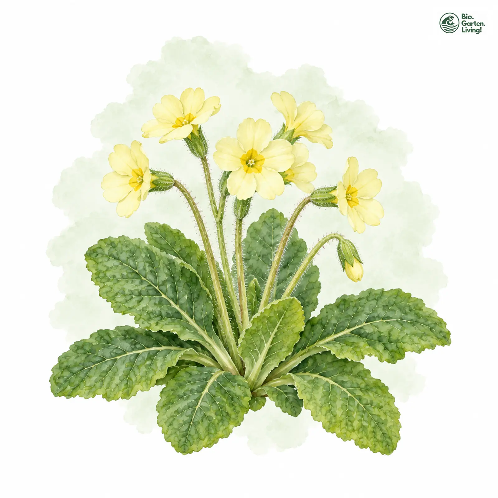 Aquarellzeichnung: Schaftlose Primel (Primula vulgaris)