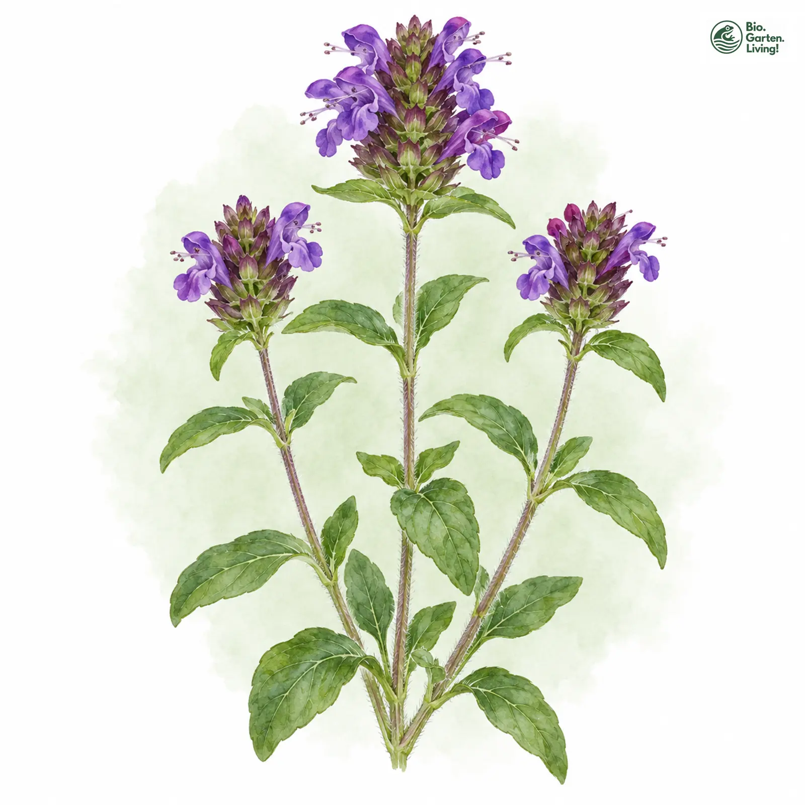 Aquarellzeichnung: Großblütige Braunelle (Prunella grandiflora)