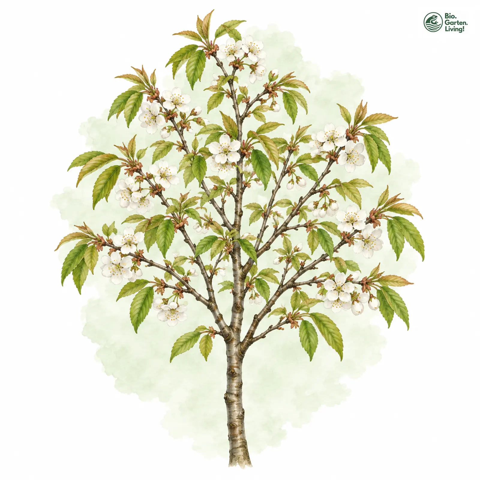 Aquarellzeichnung: Vogel-Kirsche (Prunus avium)