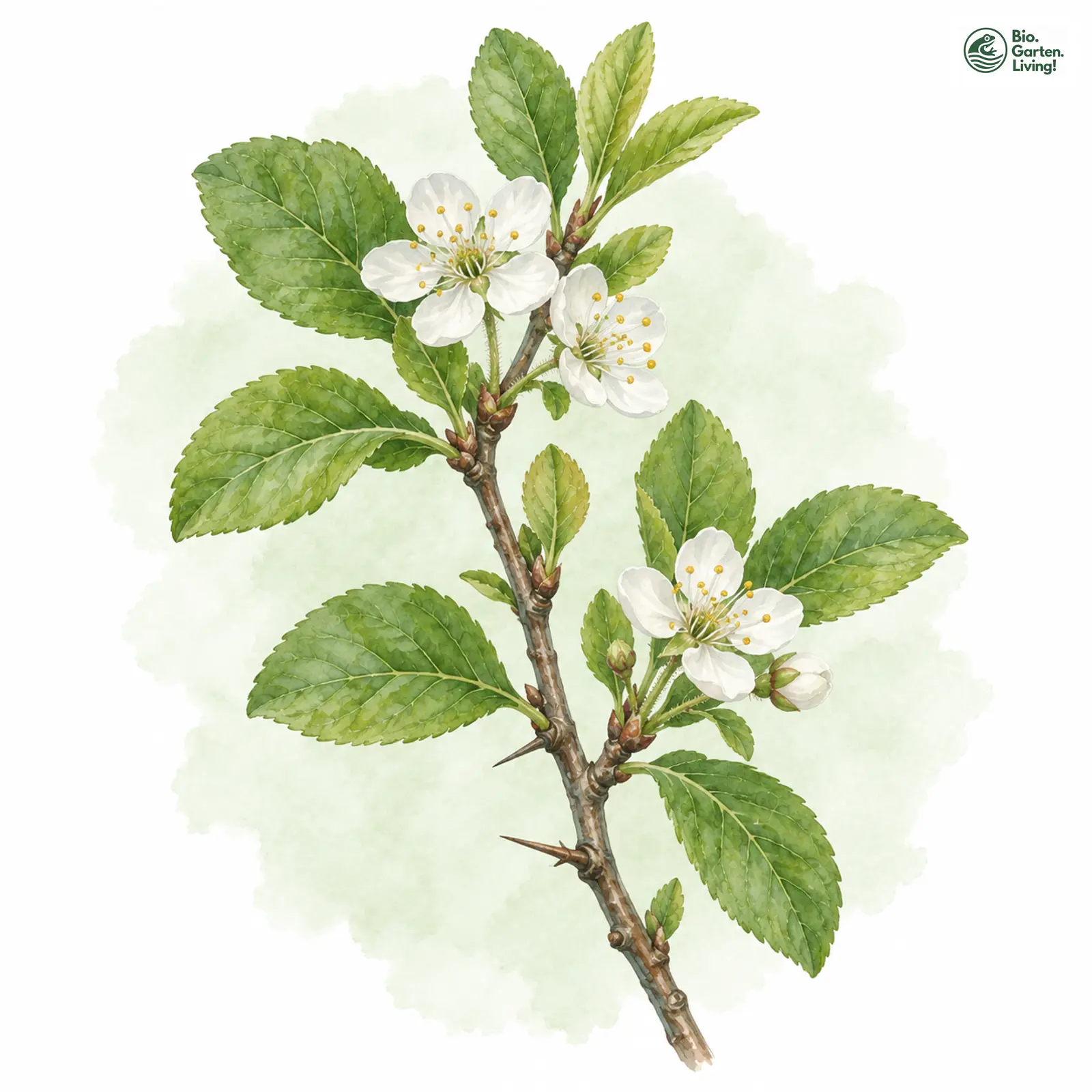Aquarellzeichnung: Hafer-Schlehe (Prunus fruticans)