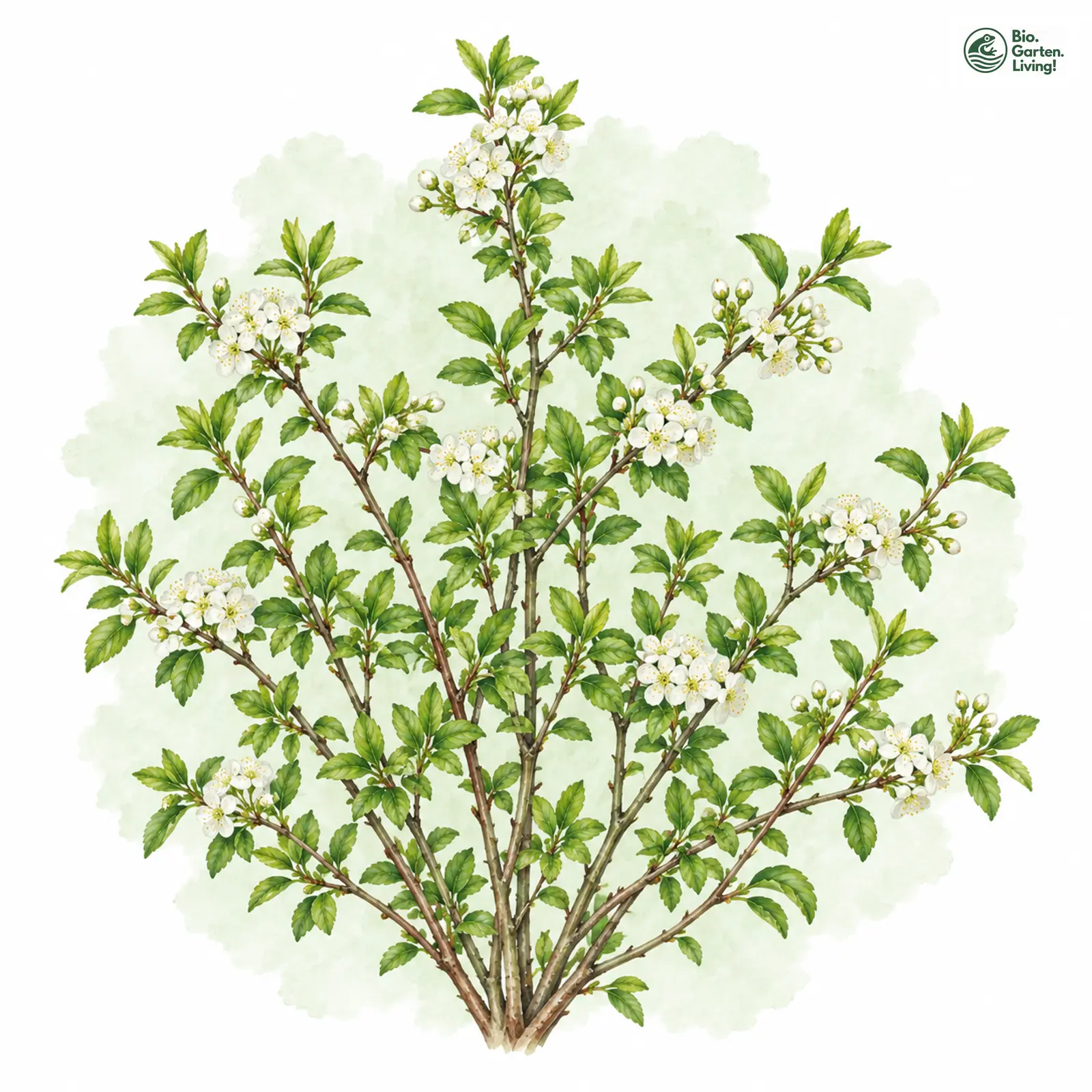 Aquarellzeichnung: Strauch-Kirsche (Prunus fruticosa)