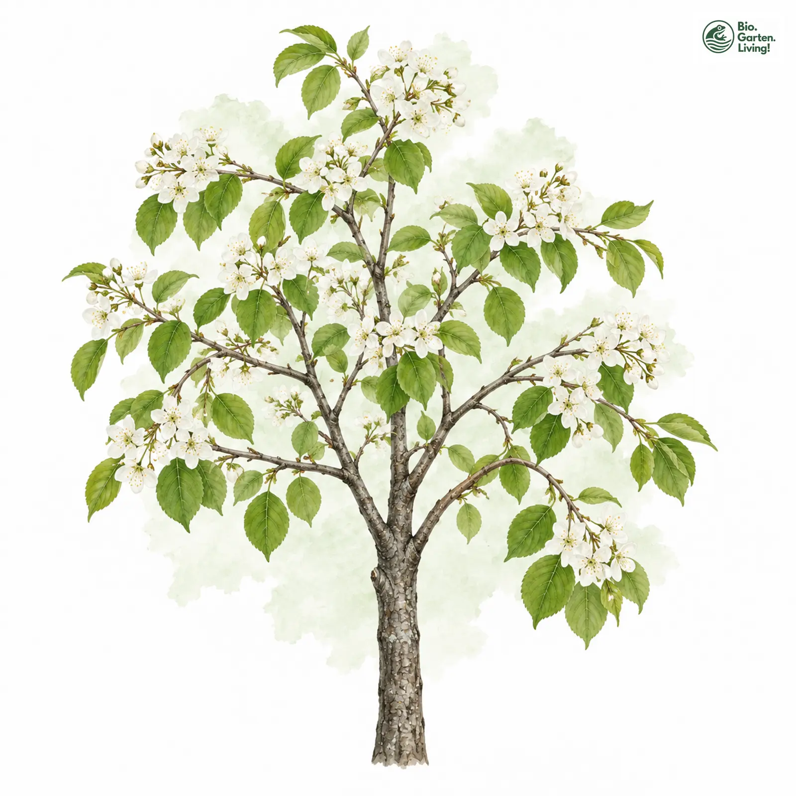 Aquarellzeichnung: Felsen-Kirsche (Prunus mahaleb)