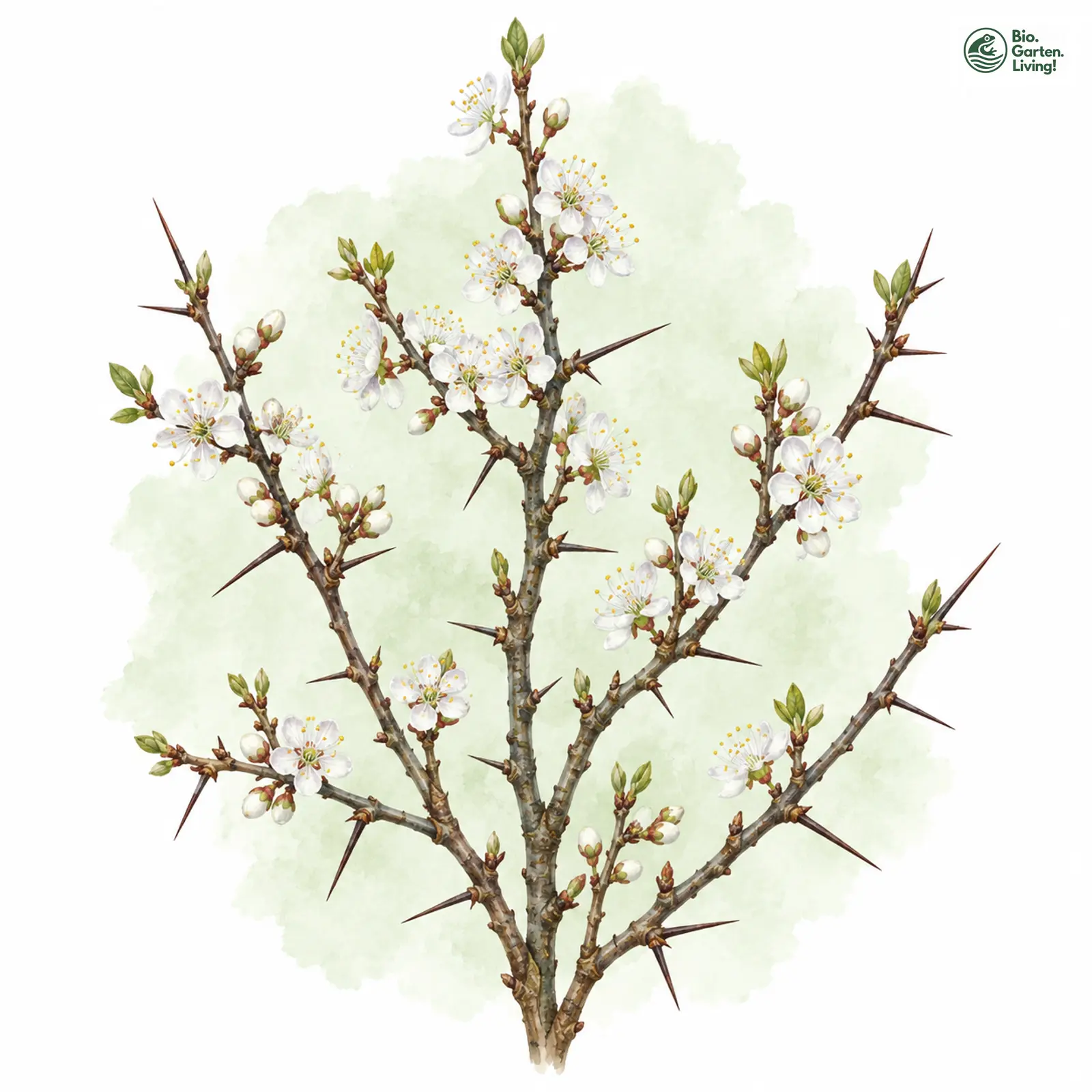 Aquarellzeichnung: Schlehe (Prunus spinosa (im engeren Sinne))