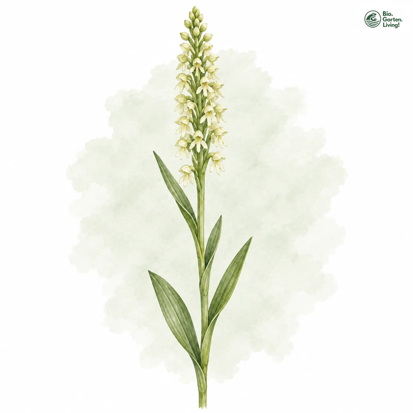 Aquarellzeichnung: Gewöhnliche Weißzunge (Pseudorchis albida)