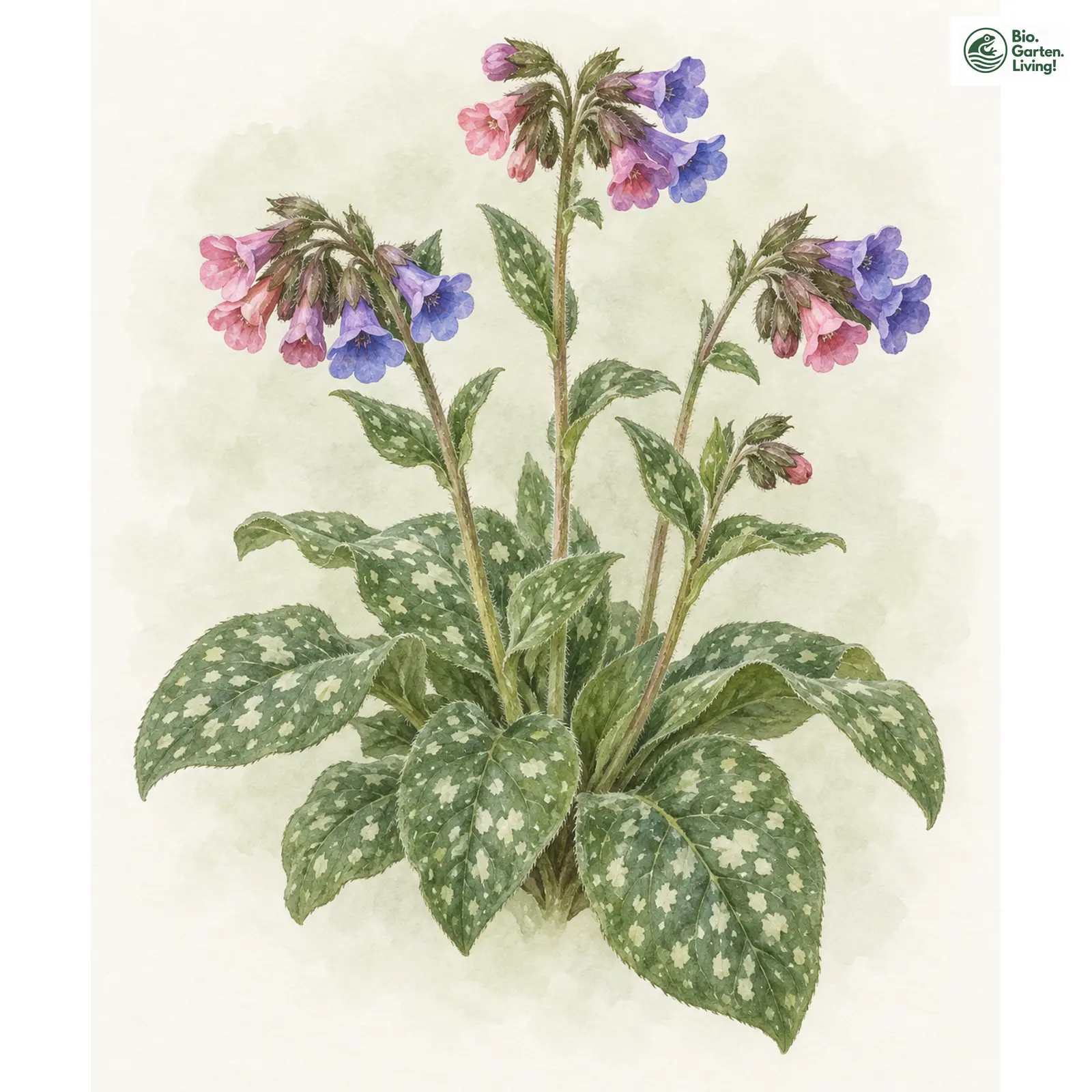 Aquarellzeichnung: Geflecktes Lungenkraut (Pulmonaria officinalis)