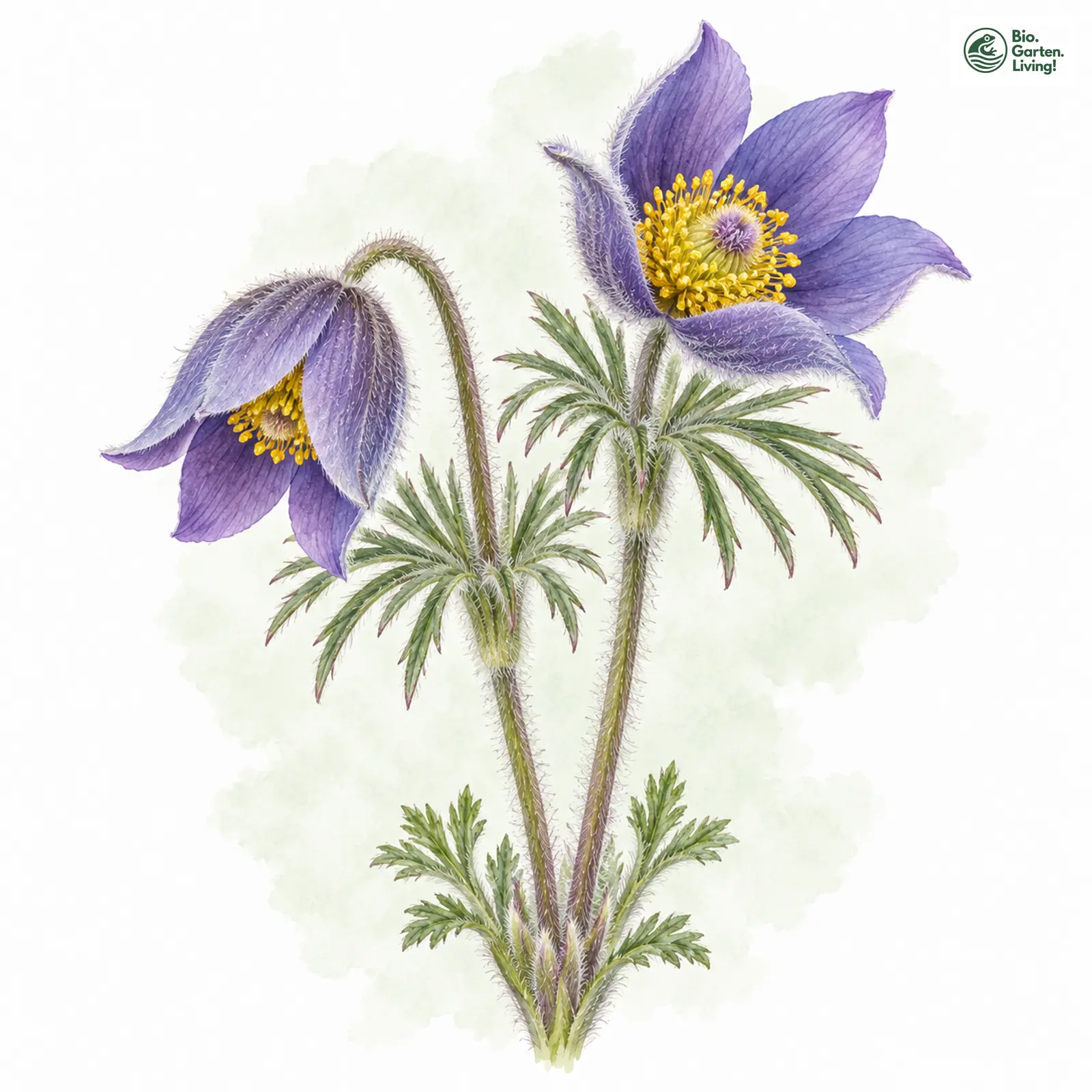 Aquarellzeichnung: Finger-Küchenschelle (Pulsatilla patens)