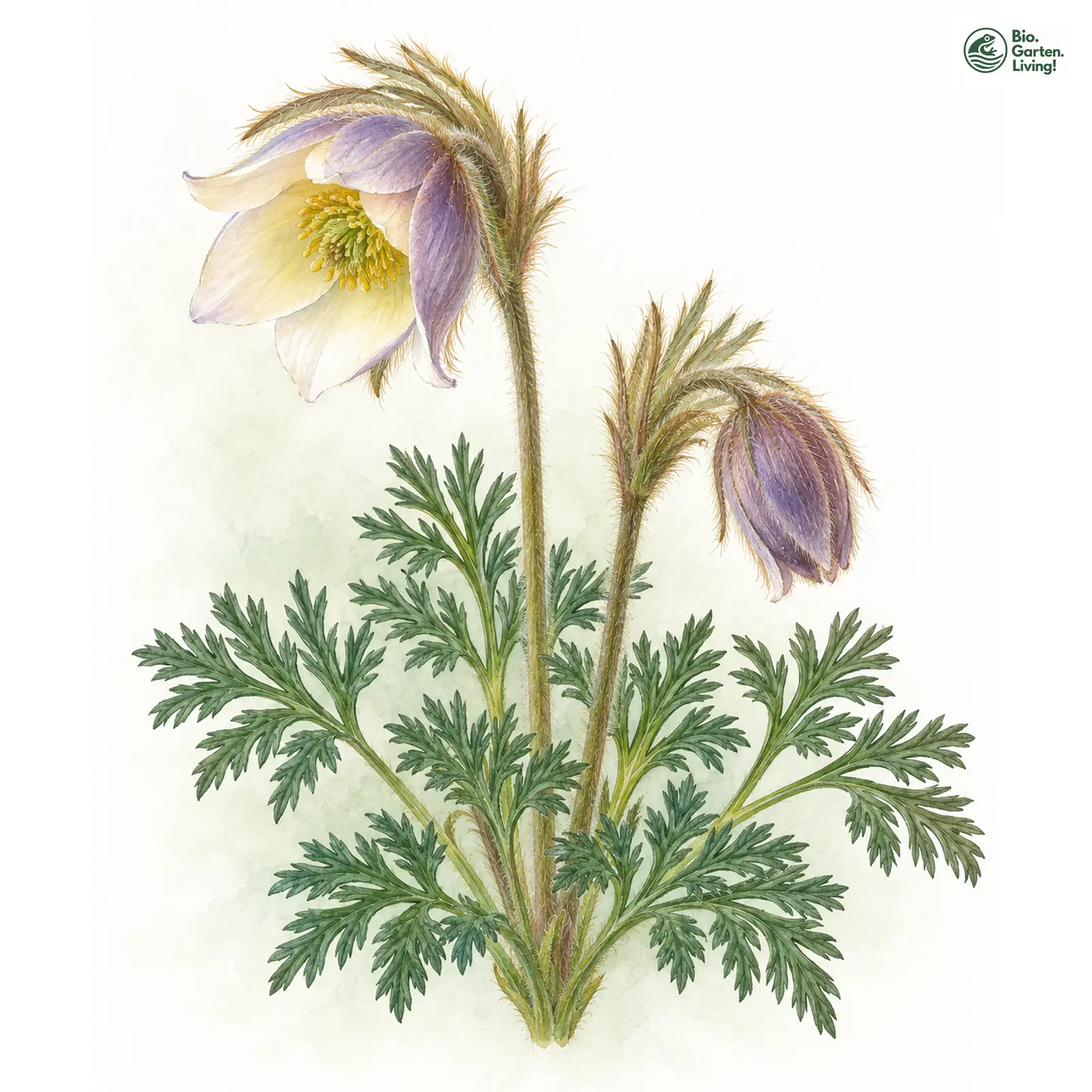 Aquarellzeichnung: Frühlings-Küchenschelle (Pulsatilla vernalis)