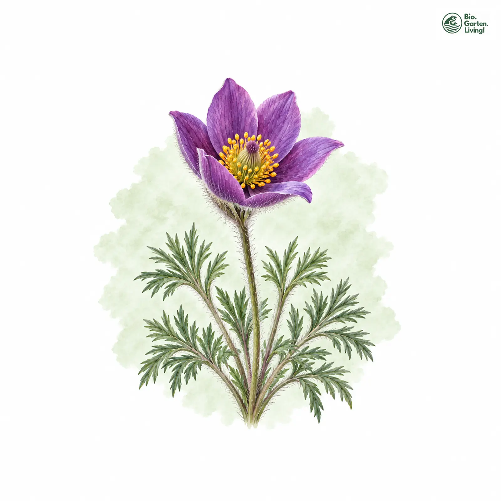 Aquarellzeichnung: Gewöhnliche Küchenschelle (Pulsatilla vulgaris (im engeren Sinne))