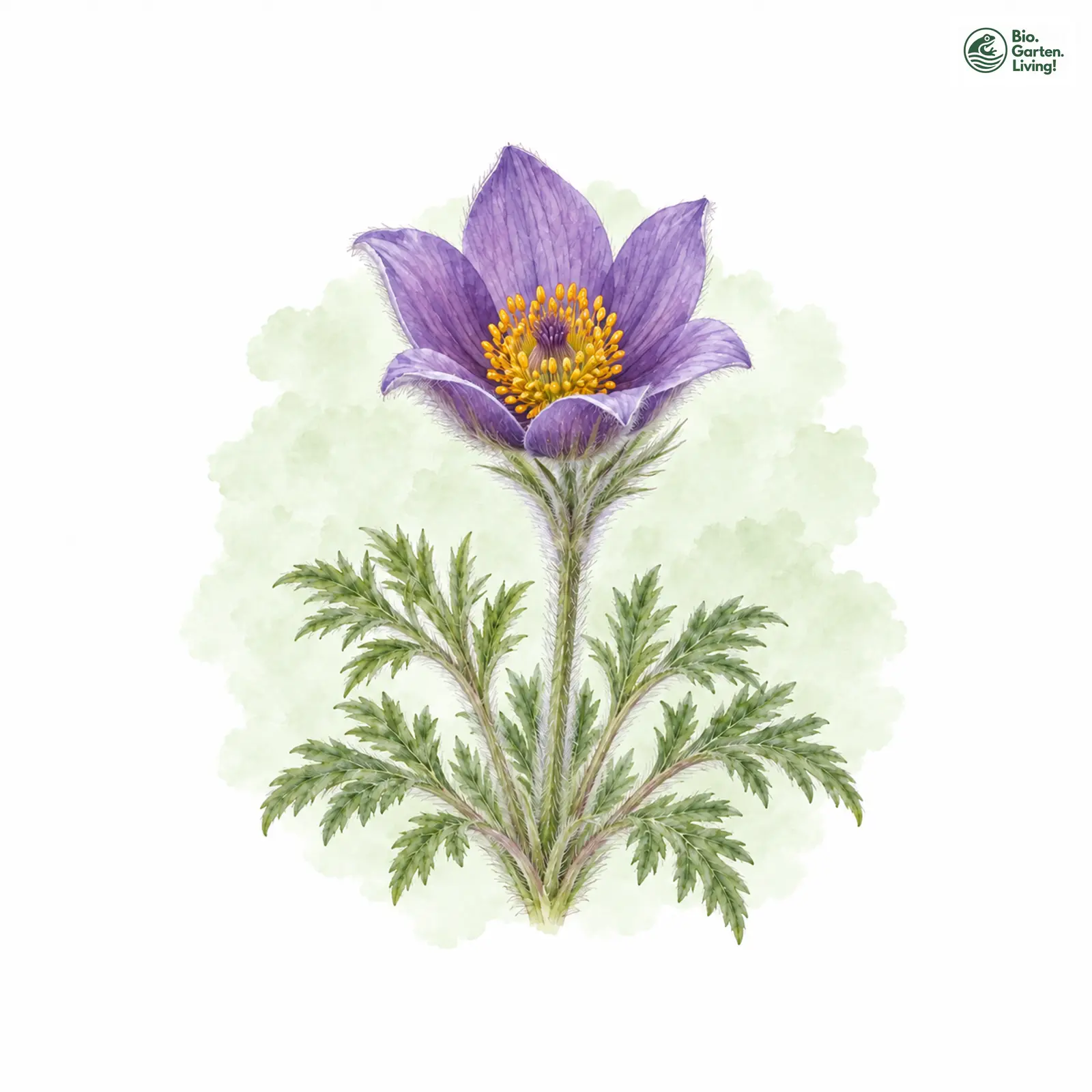 Aquarellzeichnung: Gewöhnliche Küchenschelle (Pulsatilla vulgaris (im weiteren Sinne))