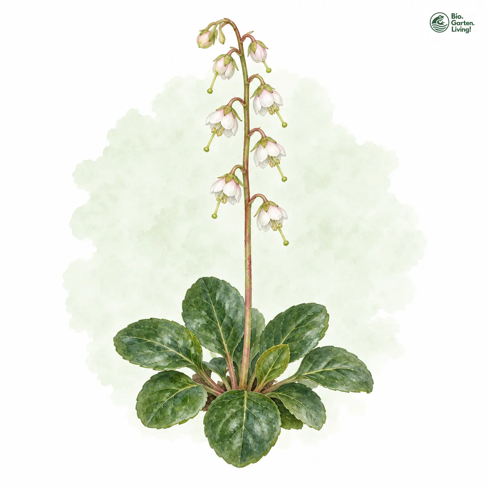 Aquarellzeichnung: Mittleres Wintergrün (Pyrola media)