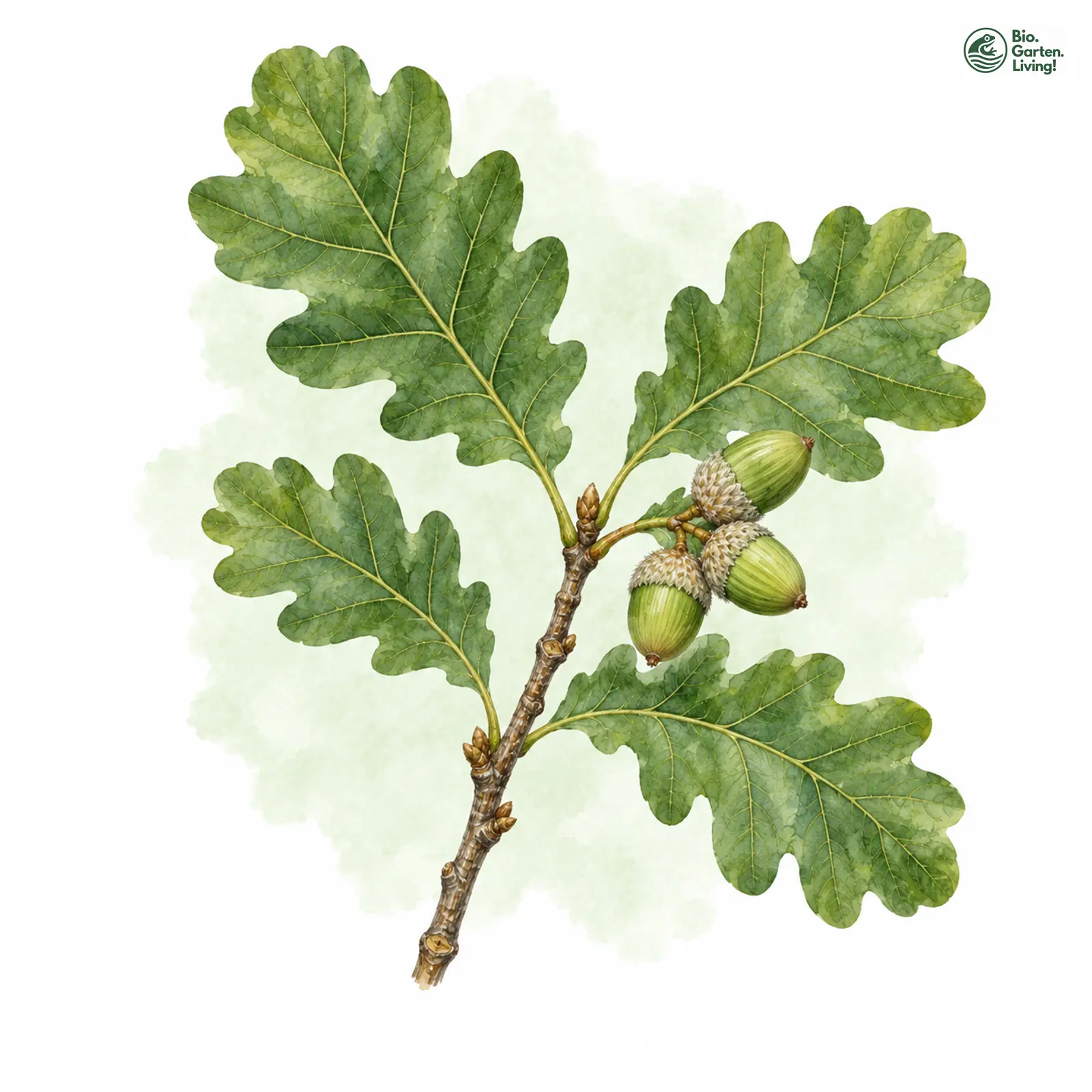 Aquarellzeichnung: Trauben-Eiche (Quercus petraea)