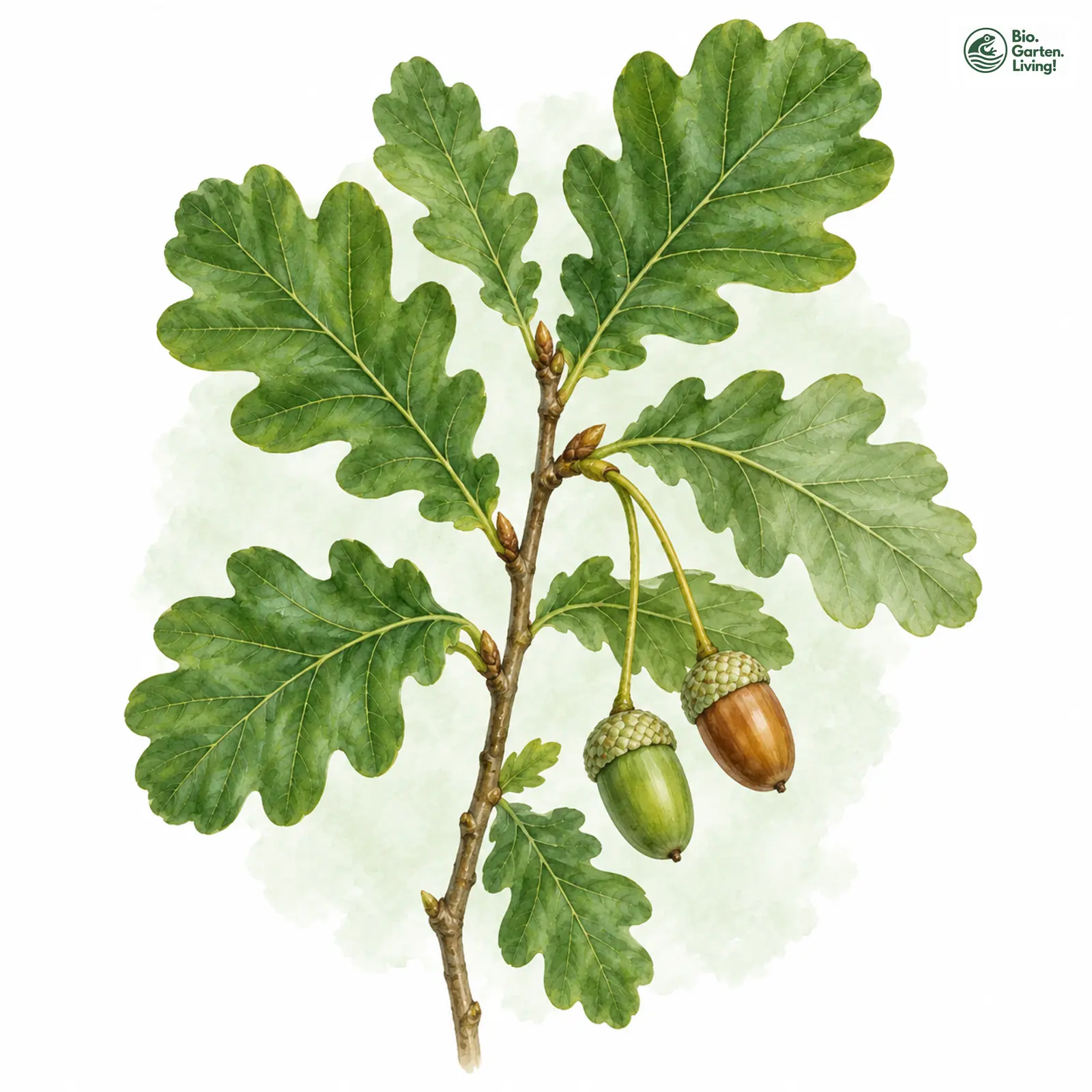 Aquarellzeichnung: Stiel-Eiche (Quercus robur)