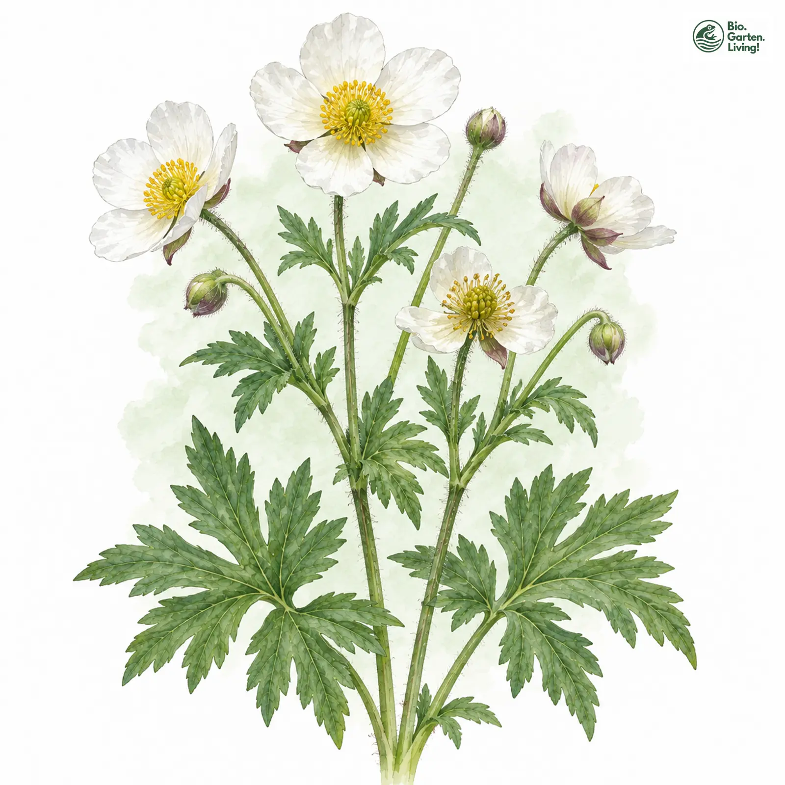 Aquarellzeichnung: Eisenhut-Hahnenfuß (Ranunculus aconitifolius)