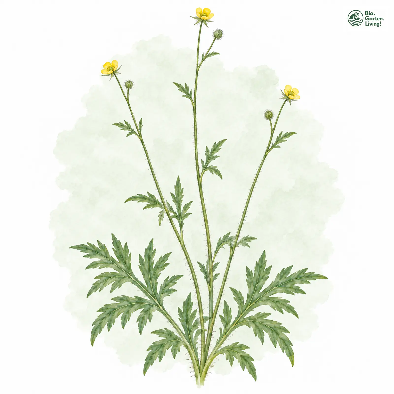 Aquarellzeichnung: Scharfer Hahnenfuß (Ranunculus acris)