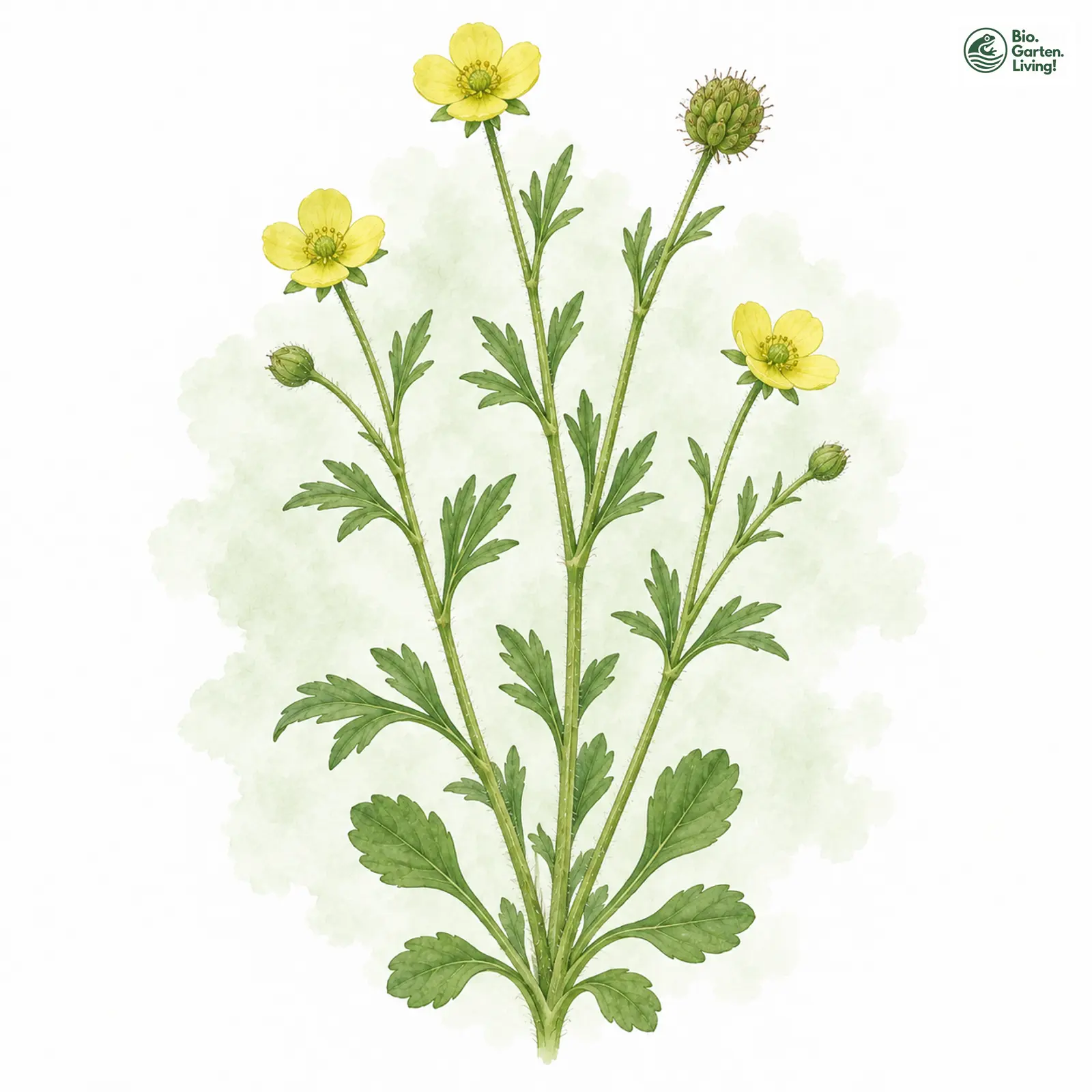 Aquarellzeichnung: Acker-Hahnenfuß (Ranunculus arvensis)