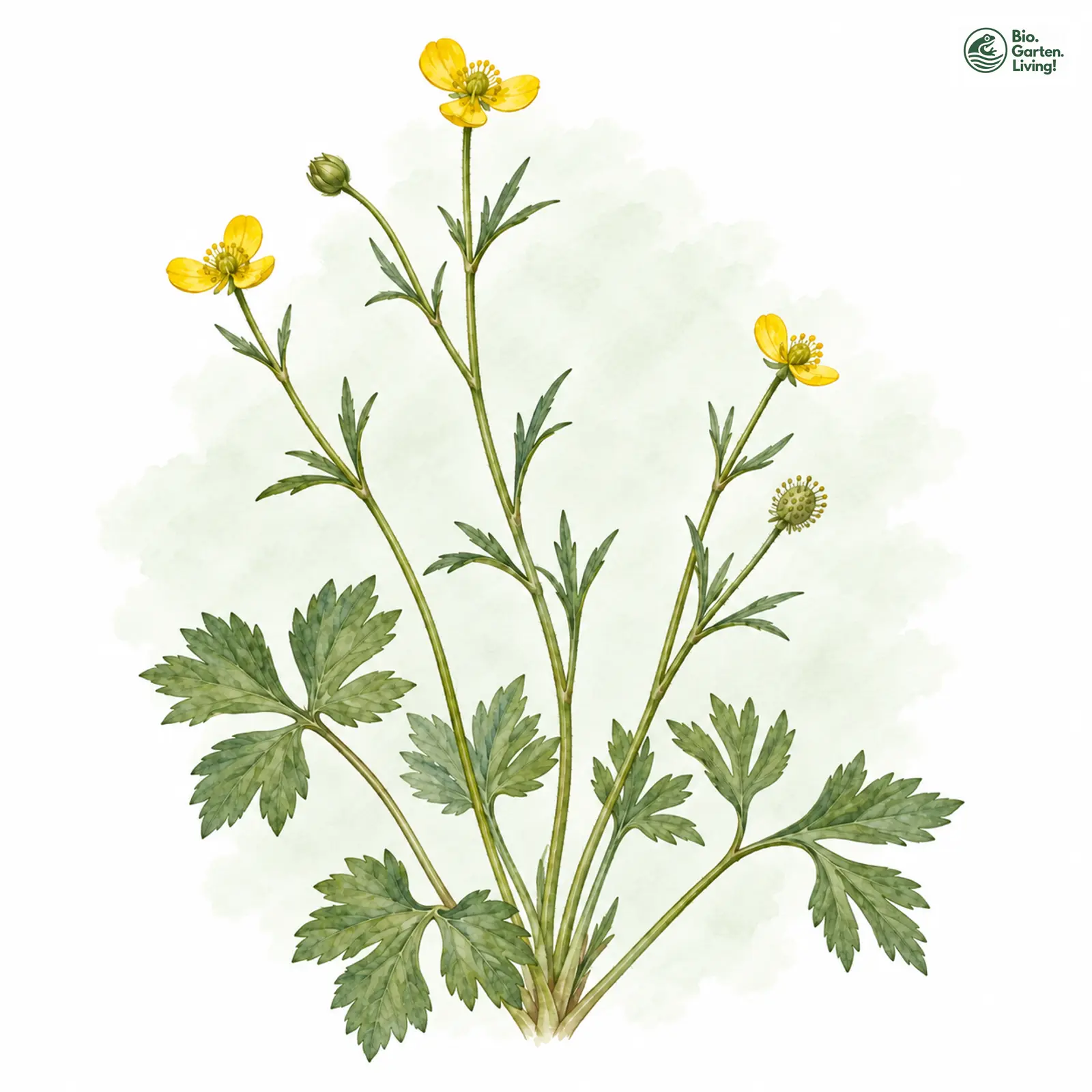 Aquarellzeichnung: Gestielter Gold-Hahnenfuß (Ranunculus borchers-kolbiae)