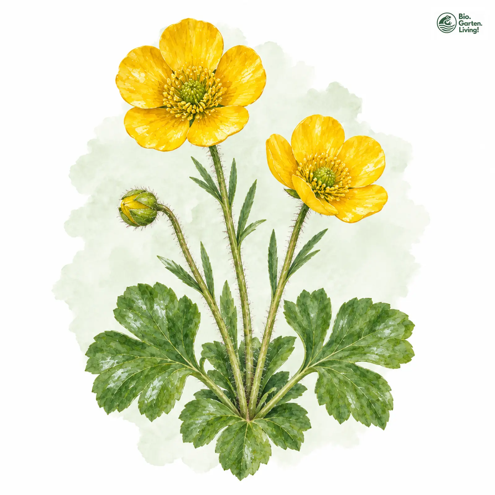 Aquarellzeichnung: Kärntner Hahnenfuß (Ranunculus carinthiacus)