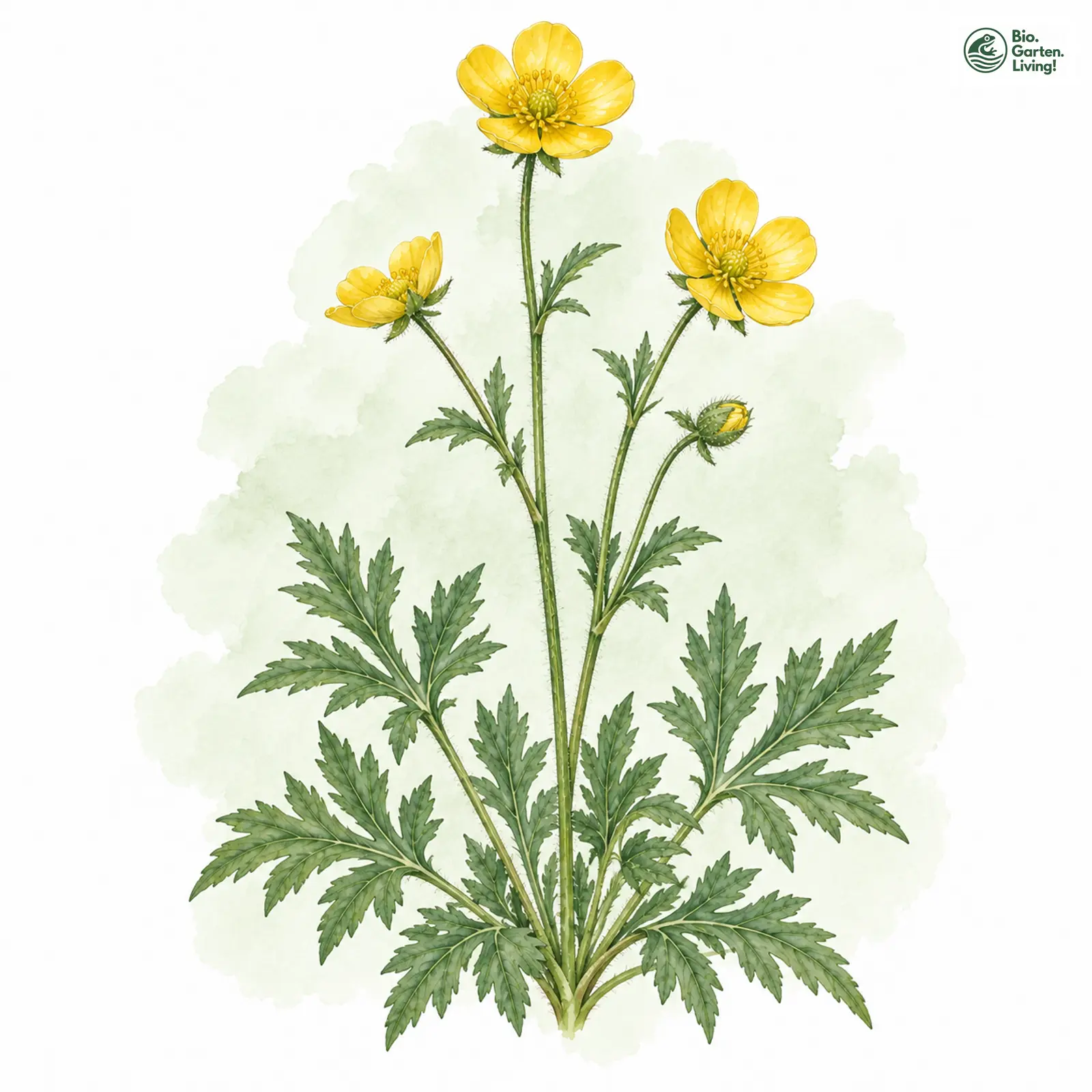 Aquarellzeichnung: Feinblättriger Gold-Hahnenfuß (Ranunculus chrysoleptos)