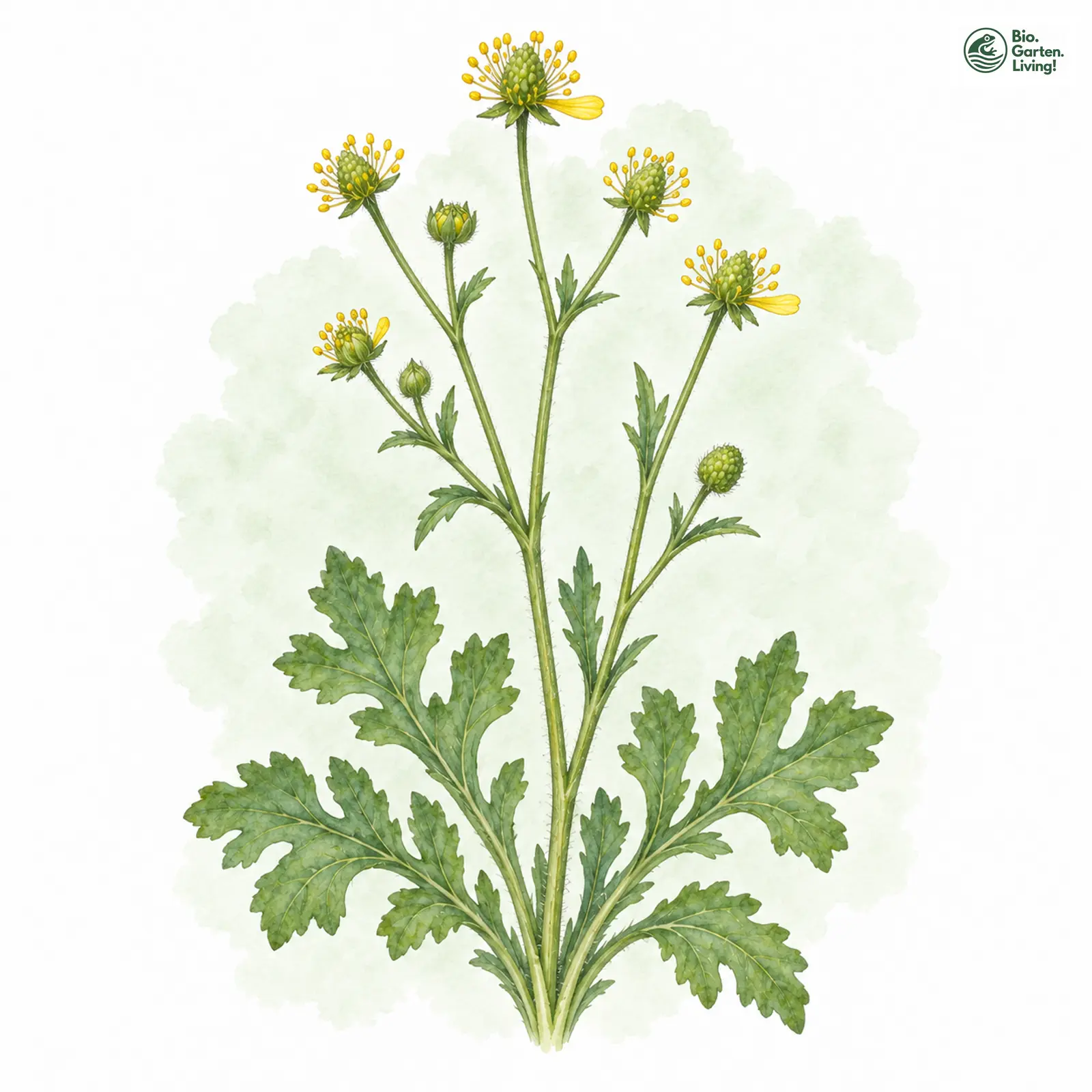 Aquarellzeichnung: Ausgeschnittener Gold-Hahnenfuß (Ranunculus excisus)