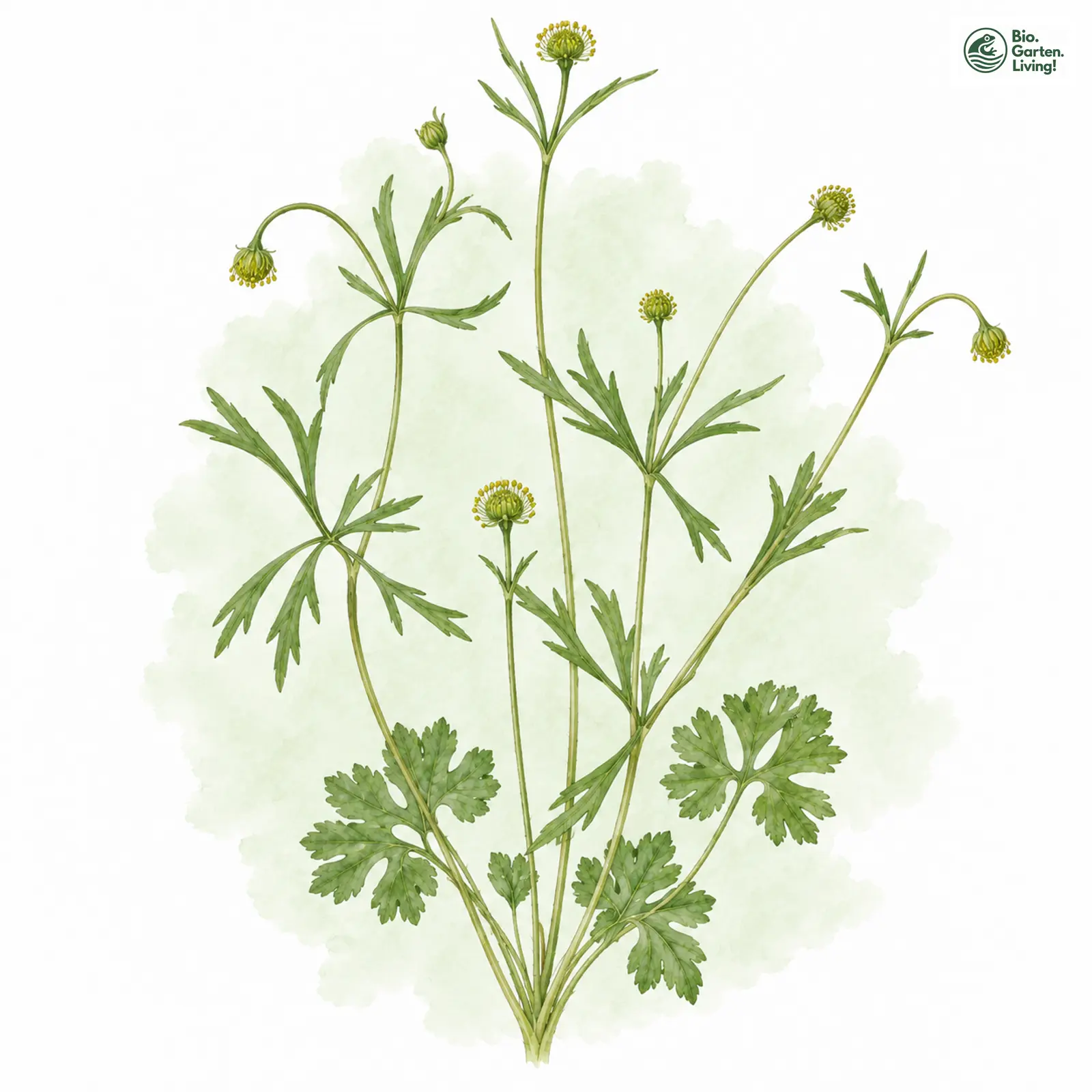 Aquarellzeichnung: Ungestümer Gold-Hahnenfuß (Ranunculus ferocior)