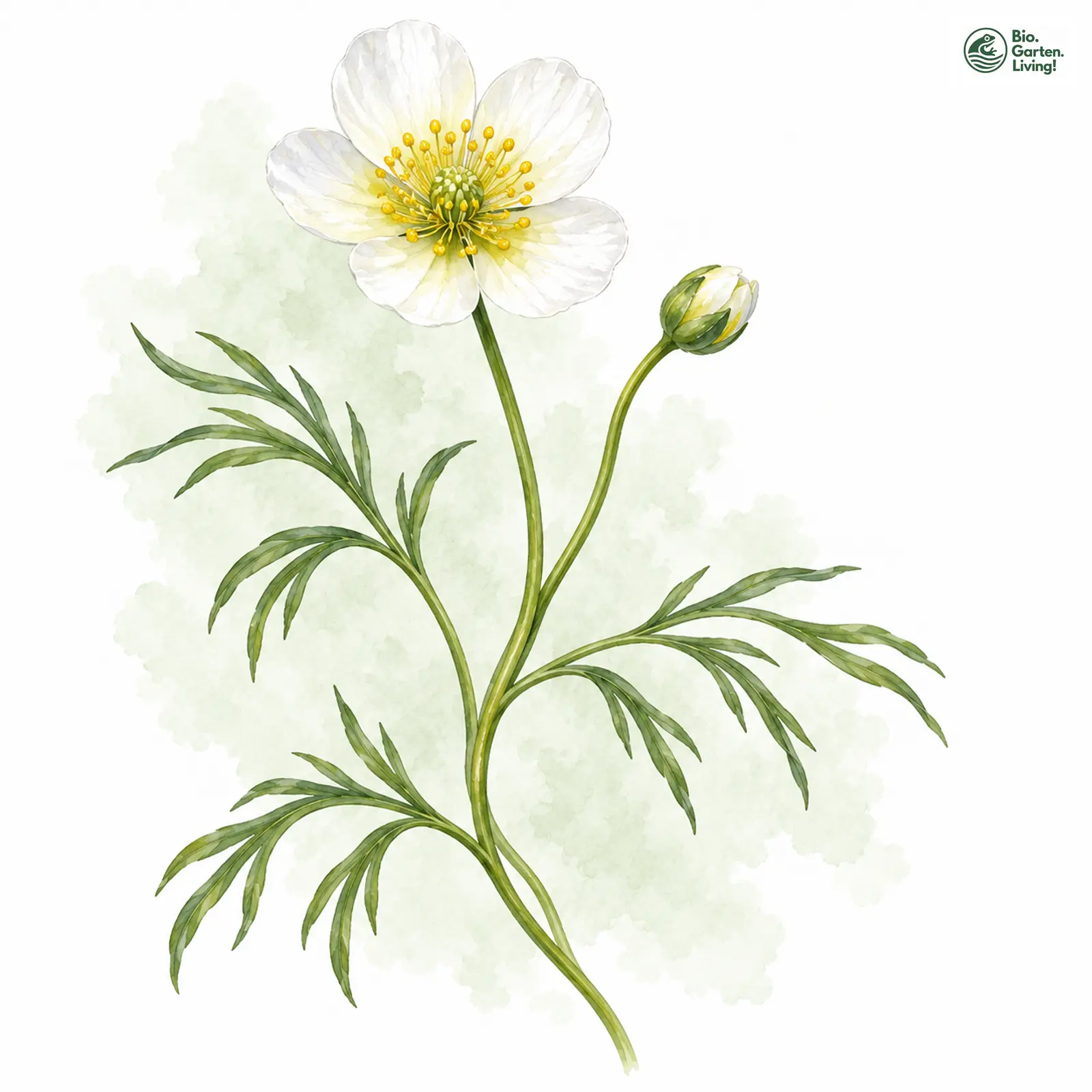 Aquarellzeichnung: Flutender Wasser-Hahnenfuß (Ranunculus fluitans)