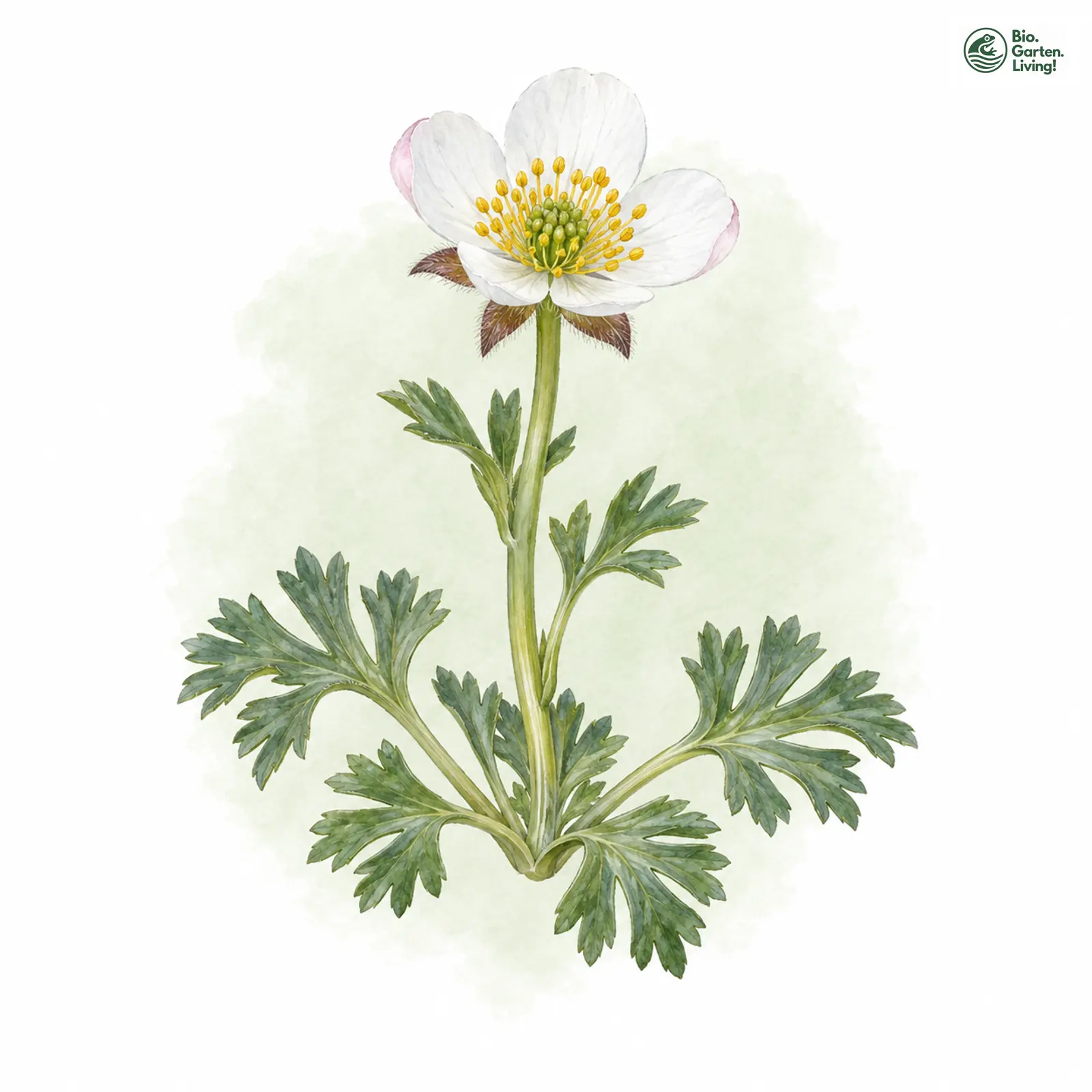 Aquarellzeichnung: Gletscher-Hahnenfuß (Ranunculus glacialis)