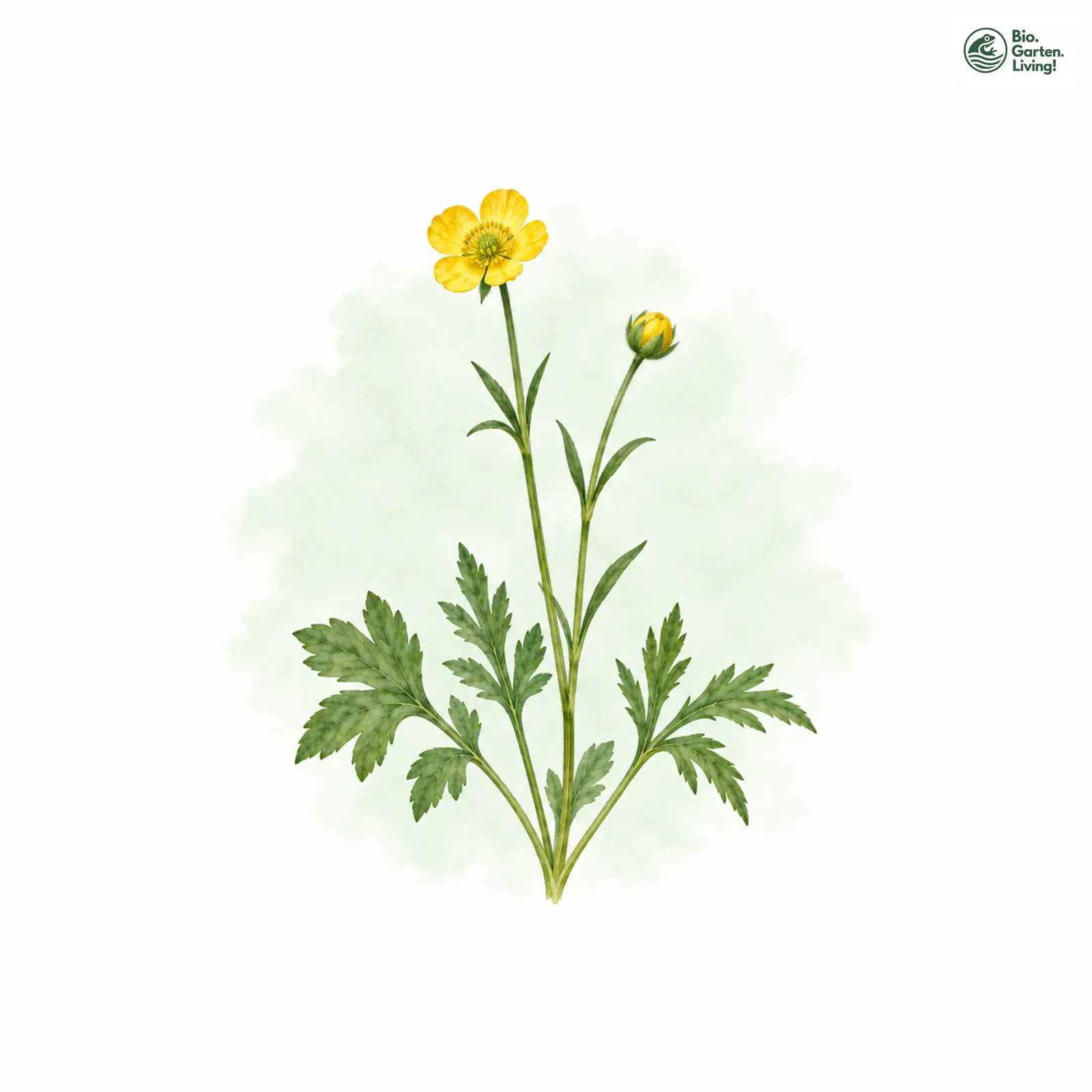 Aquarellzeichnung: Haas-Gold-Hahnenfuß (Ranunculus haasii)
