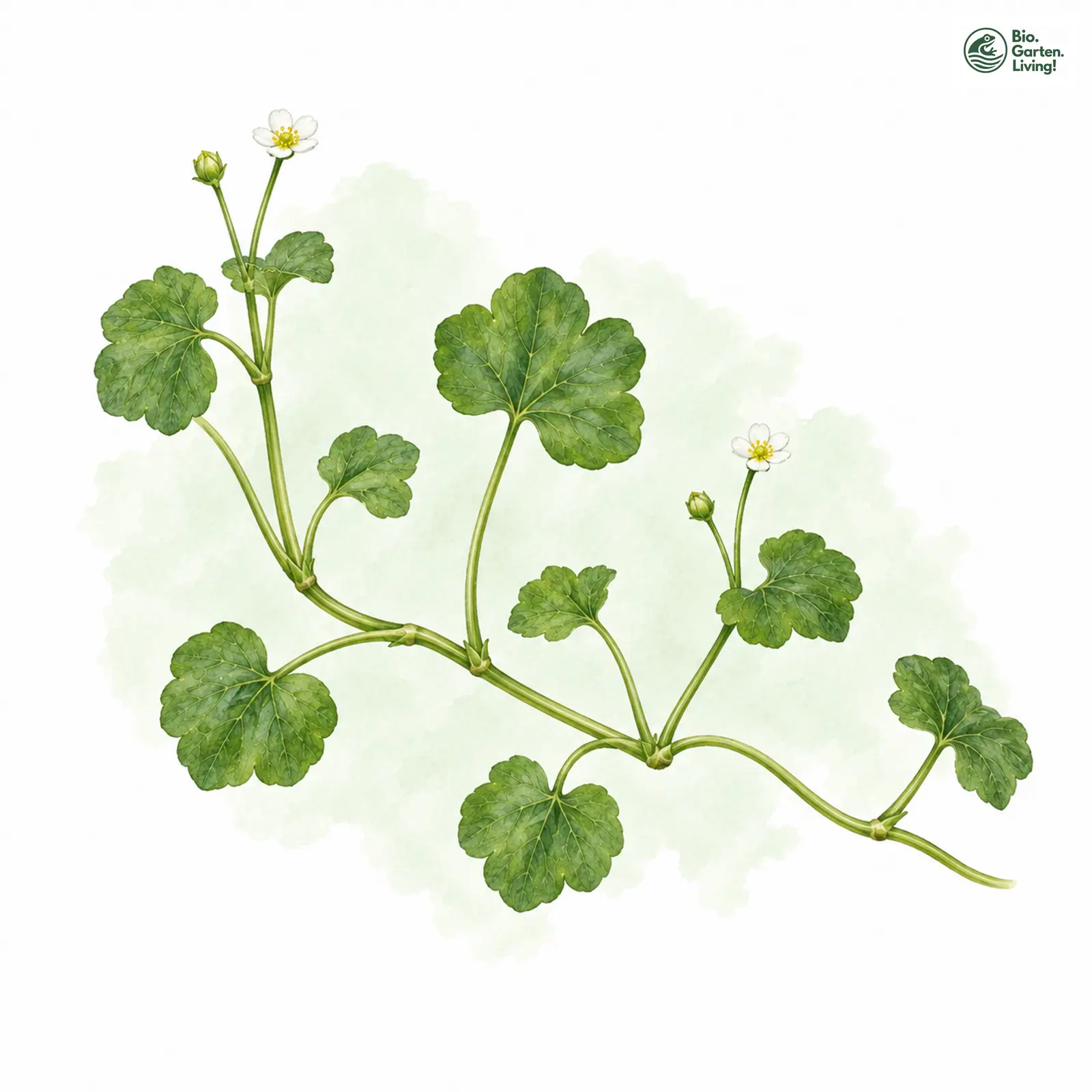 Aquarellzeichnung: Efeu-Wasser-Hahnenfuß (Ranunculus hederaceus)