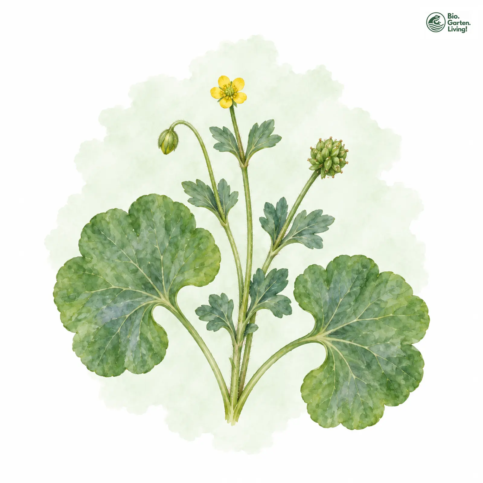 Aquarellzeichnung: Nierenblättriger Hahnenfuß (Ranunculus hybridus)