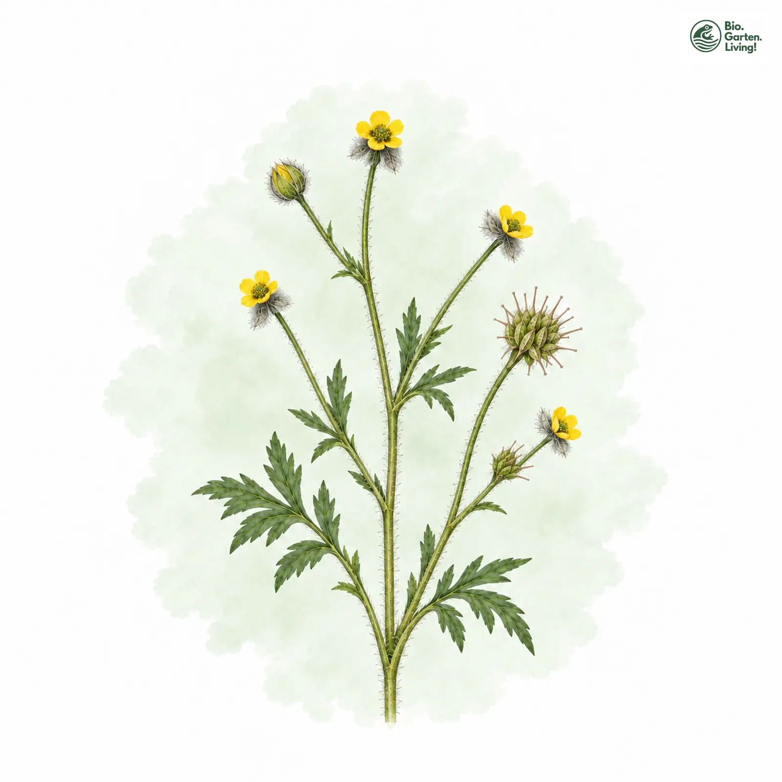 Aquarellzeichnung: Illyrischer Hahnenfuß (Ranunculus illyricus)